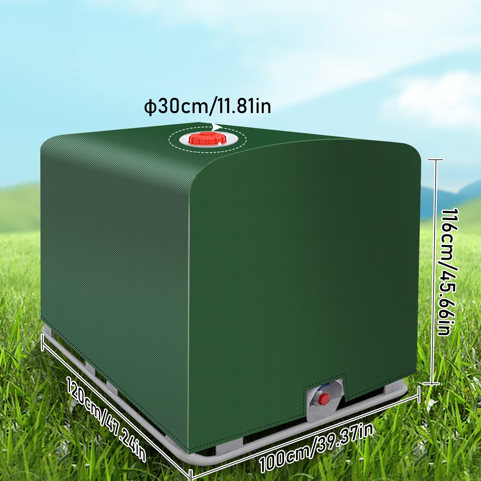 MaxAwe IBC Tank Cover 1000L Green, 420D with Silver Coating Water Tank Tarpaulin - Image 2