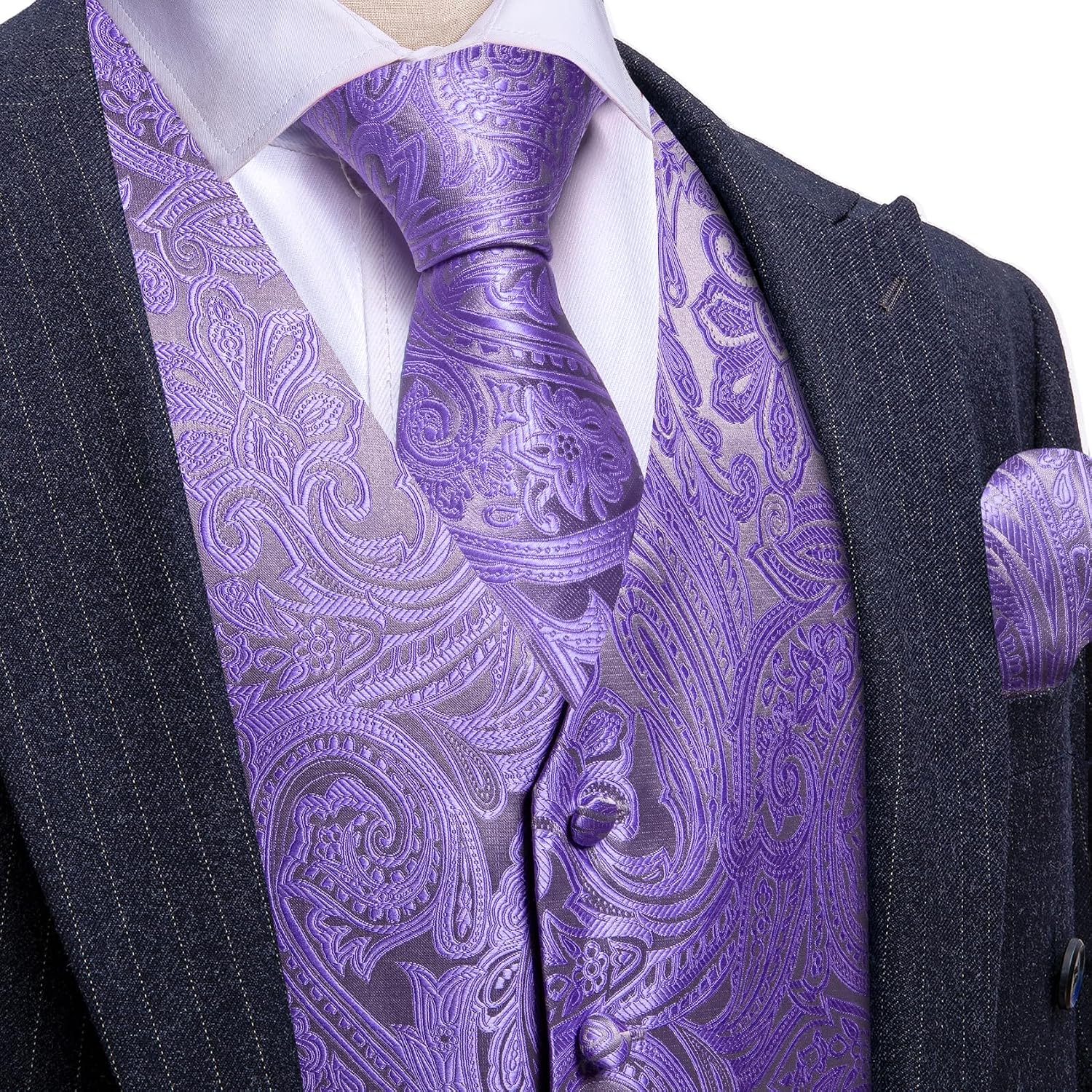 Barry.Wang Men's Suit Vest Formal/Casual Paisley Silk Tie Vests 5PCS image 2