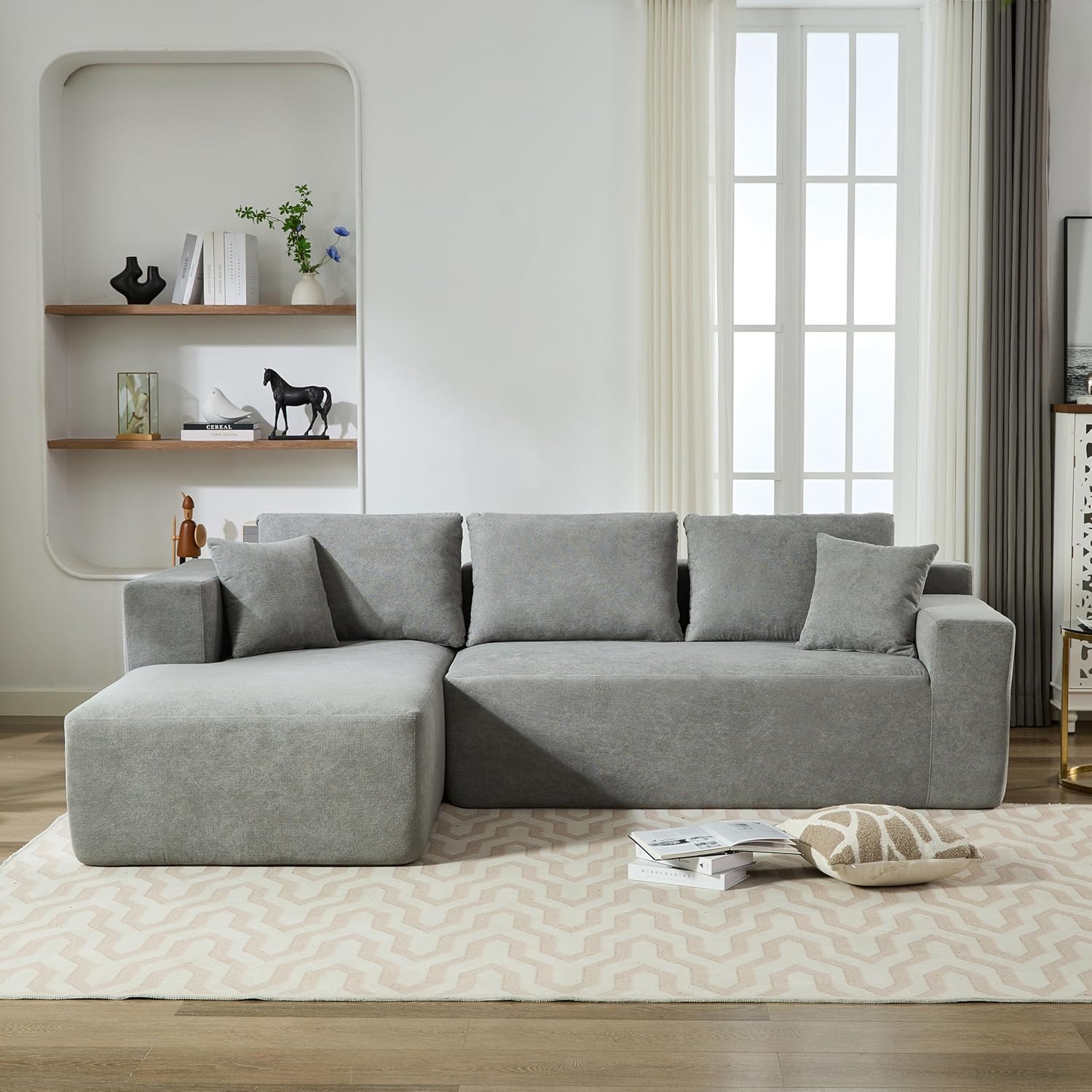 Ball & Cast 106.5" Chenille Modular Sectional Sofa,L-Shaped Deep Seat Cloud Couch with Chaise and Pillows,Modern Minimalist Sofa Bed for Living Room, Free Combination,No Assembly Required, Grey