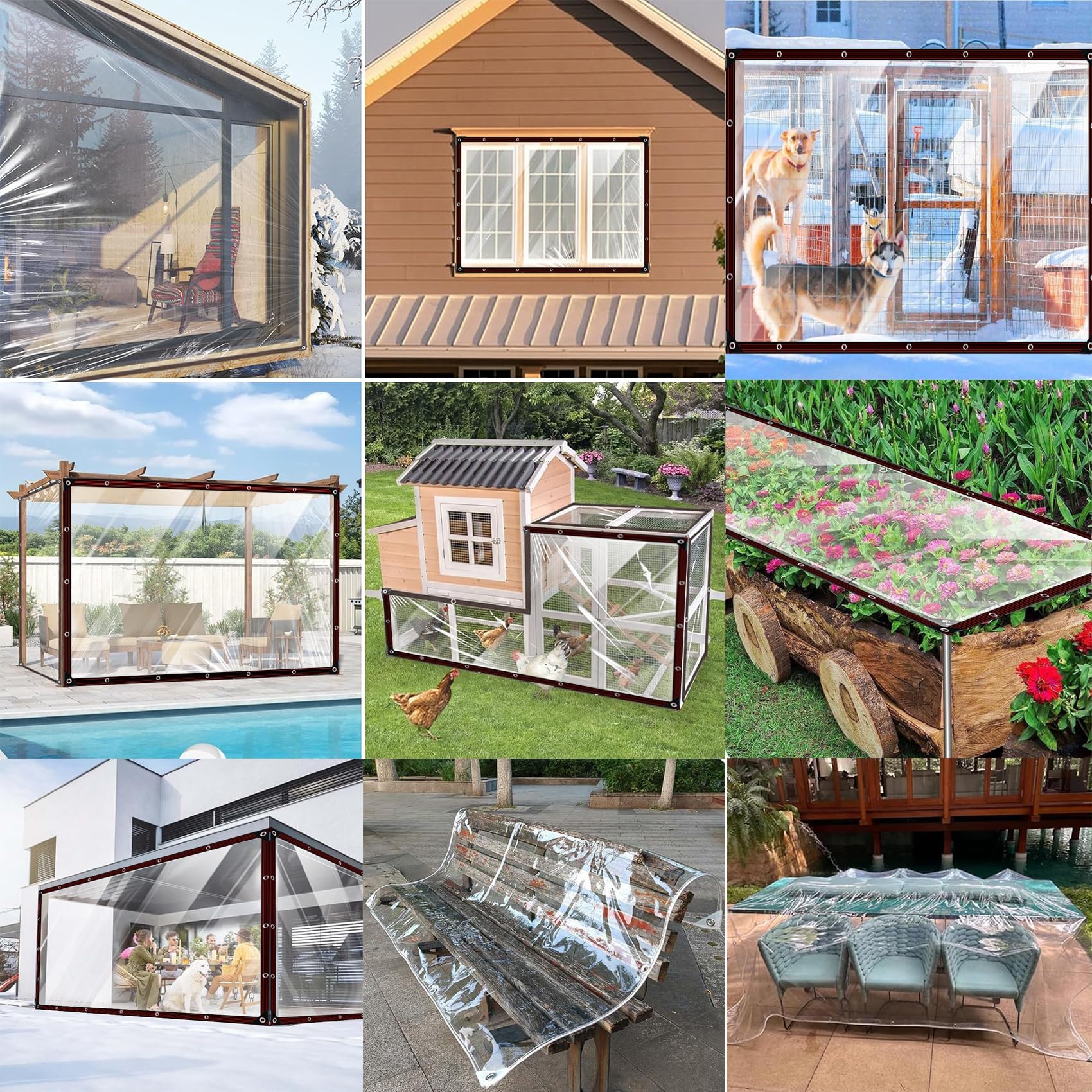 Transparente Plane mit Ösen 505 x 825 cm, Wasserdicht Durchsichtig UV Best Ndig, Schimmelresistent, Größen Wählbar, wasserdichte Plane Transparent, mit Bindeseil für Gartenmöbel Pavillon Pool, A
