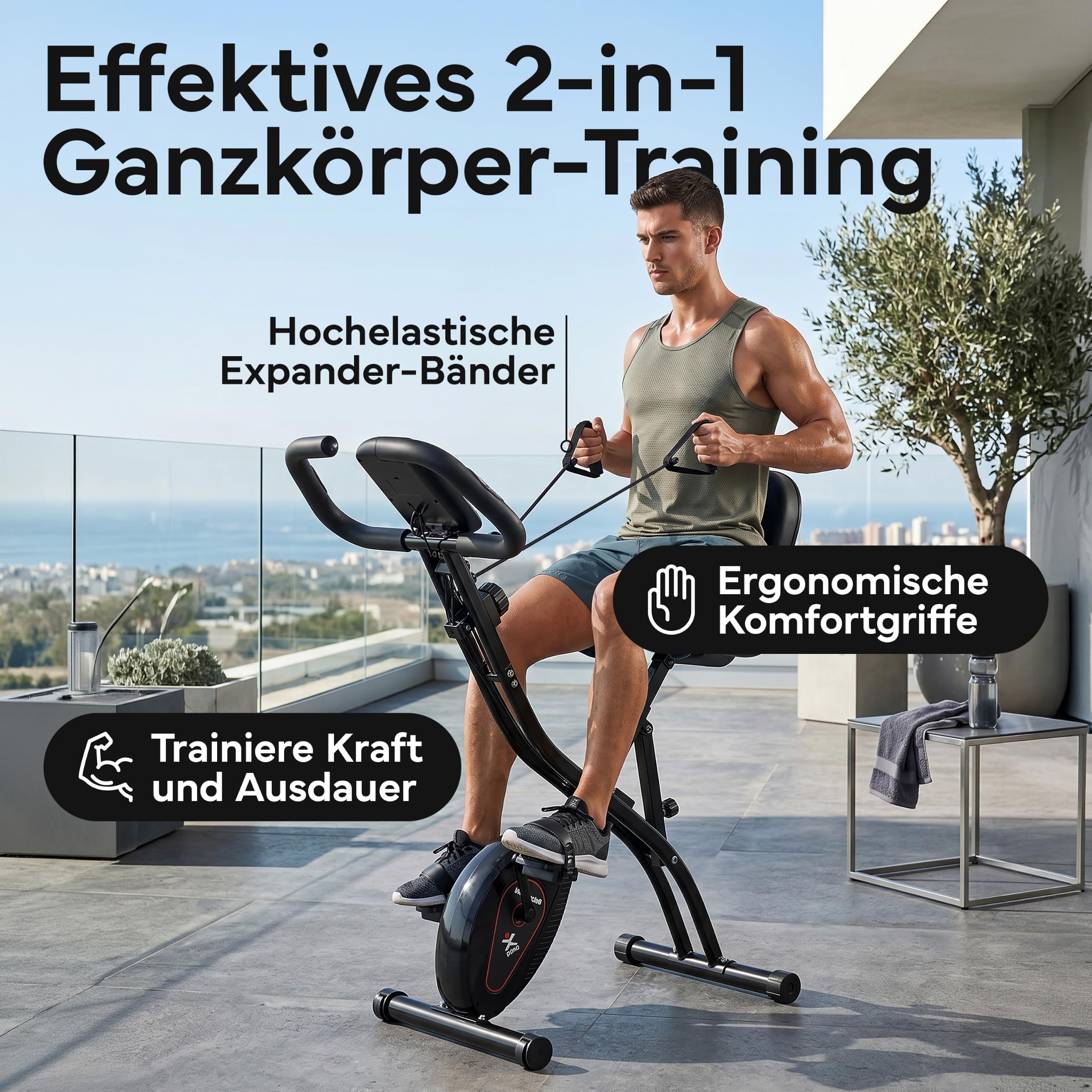 NEOLYMP Heimtrainer Fahrrad Klappbar - leises Cardio-Training bis 150 kg - 8 Stufen, Pulsmesser, Tablet-Halter - extra stabil & wackelfrei - Hometrainer Ergometer Indoor Bike Spinning Trimmrad