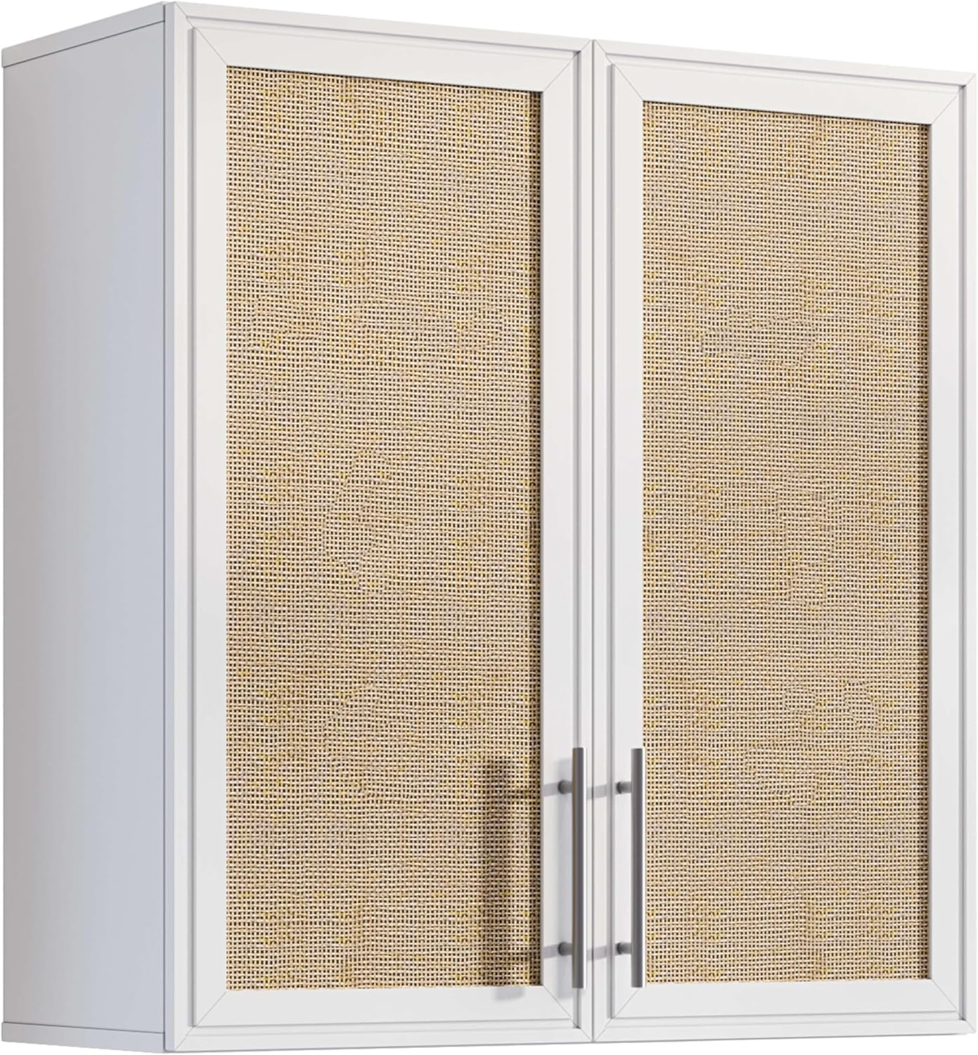 FIMELLO 59" Laundry Room Cabinets Wall Mounted, Bathroom Wall Cabinet with Rattan Doors, Wall Cabinet with Adjustable Shelf, Floating Cabinets for Laundry, Kitchen