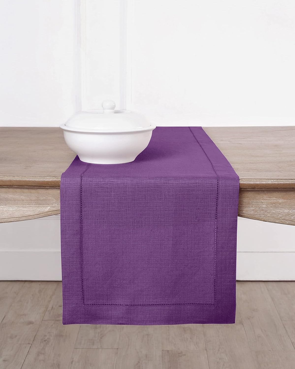 Solino Home Summer Linen Table Runner 14 x 72 Inch – 100% Pure Linen Aqua Blue Table Runner for Wedding, Dinner – Machine Washable and Handcrafted from European Flax – Classic Hemstitch : Home & Kitchen