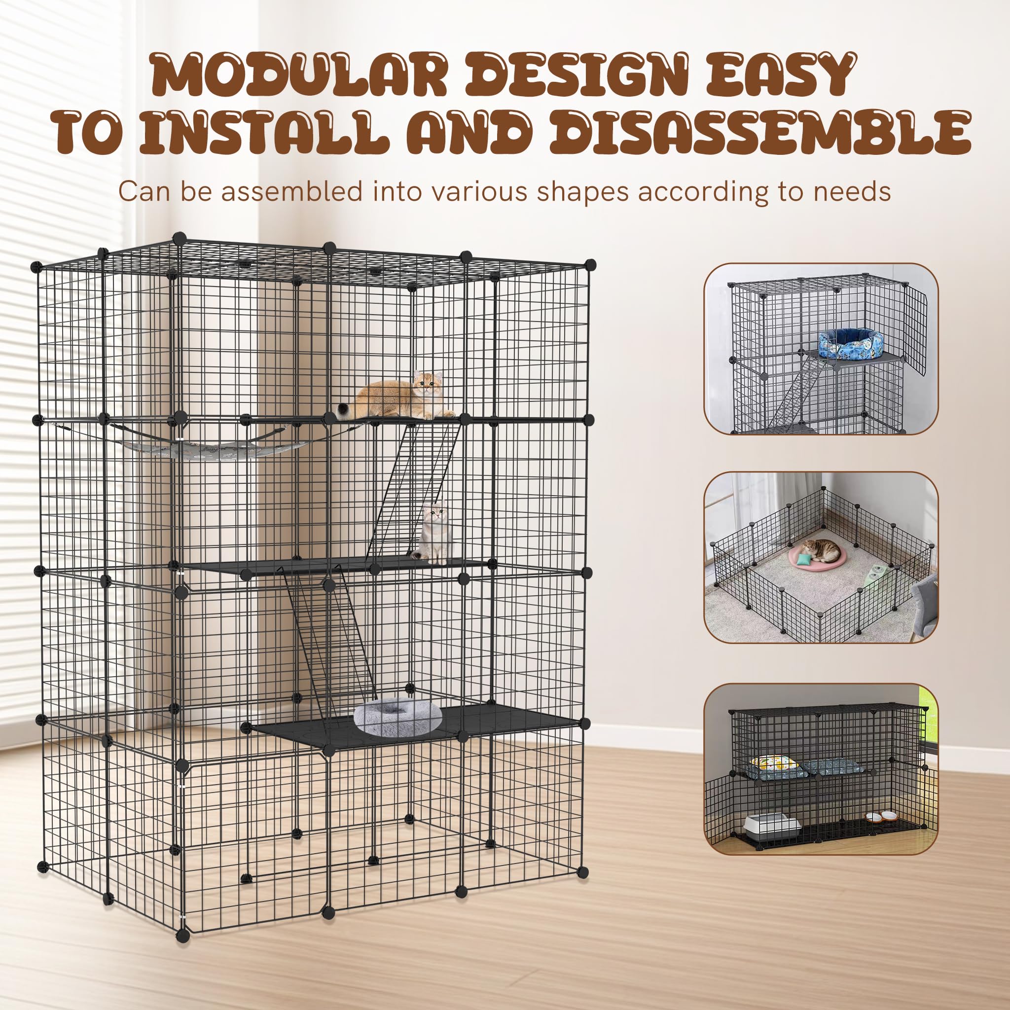 Froadp Jaula de metal para gatos con hamaca desmontable, 2 escaleras y 2 puertas, recinto para gatos de 4 pisos, transportable para gatos, conejos, chinchilla