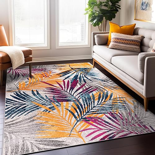 Rugshop Edinburgh - Alfombra suave resistente a las manchas, diseño de hojas florales, 2 x 3 pies, color amarillo