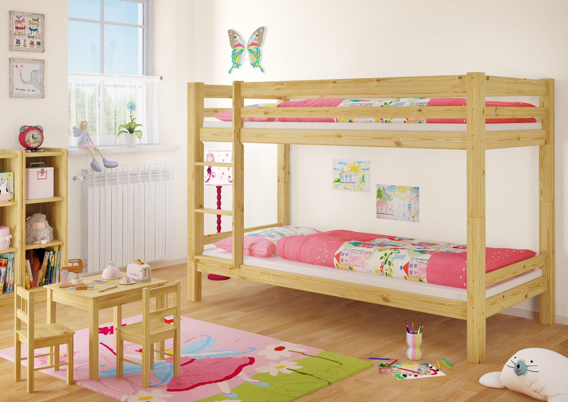 Erst-Holz®Kinderetagenbett 90 x 200 Kiefer in Natur 2 Rollroste