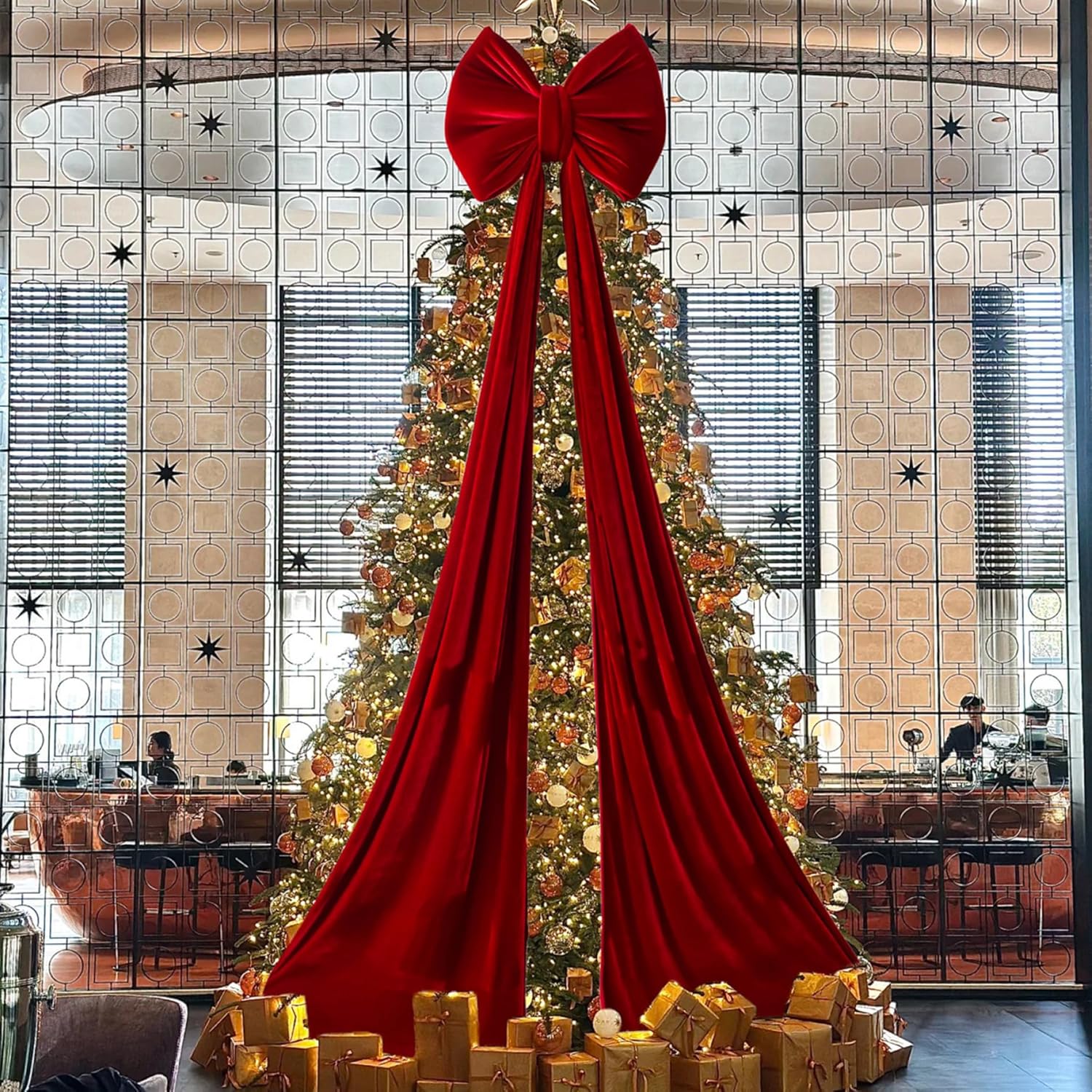 Christmas Tree Topper, 40x160cm Extra Large Velvet Bows Tree Toppers, Big Red Bow Decor for Xmas Trees, Wreath Home Decorations