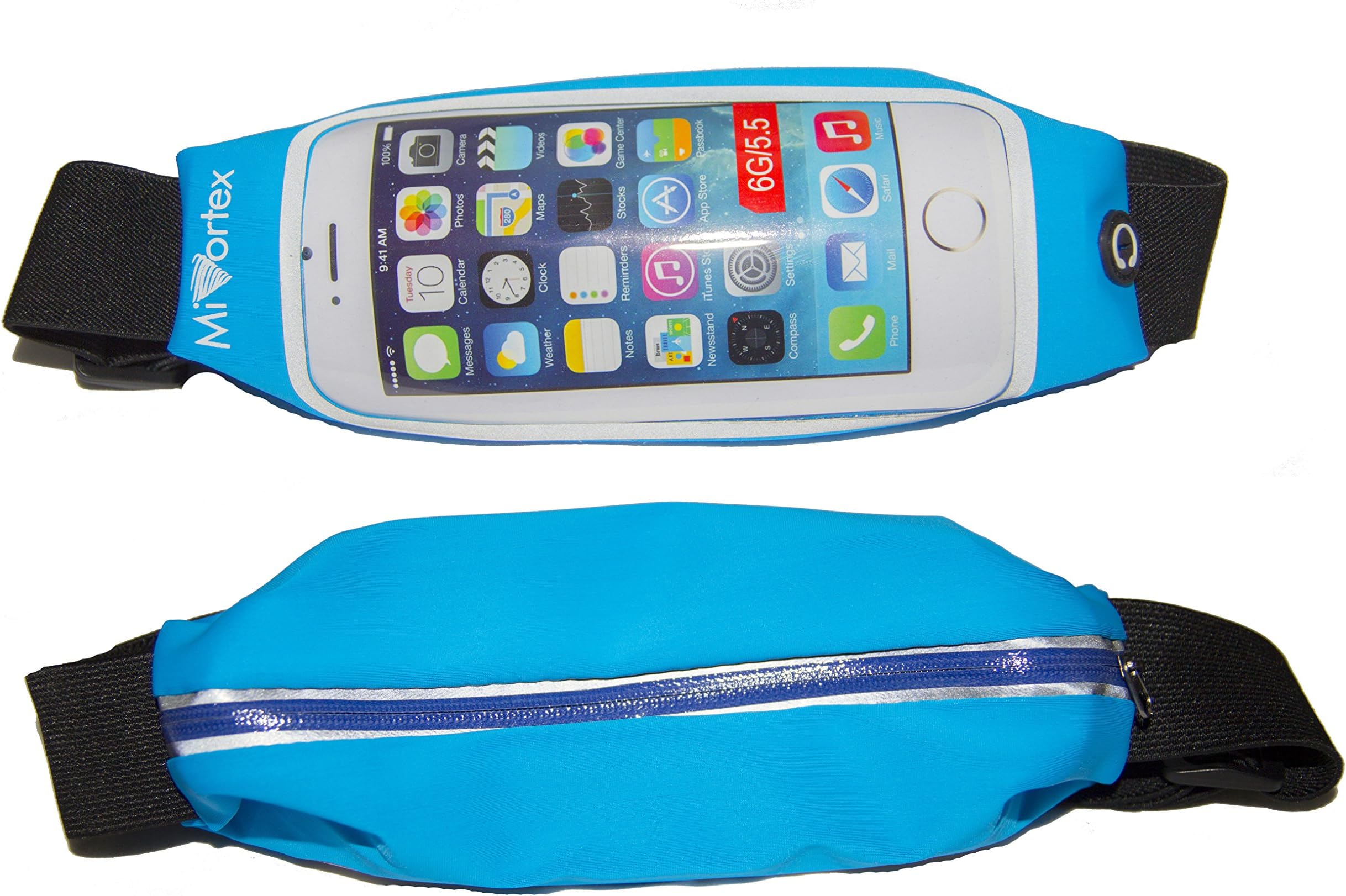 Running Belt Runner Waist Pack with Transparent Touch Screen for iPhone 6, 6plus, Galaxy S5 S6 - Fits Otterbox, Lifeproof, Urban Armor Gear Cell Phone Cases Blue