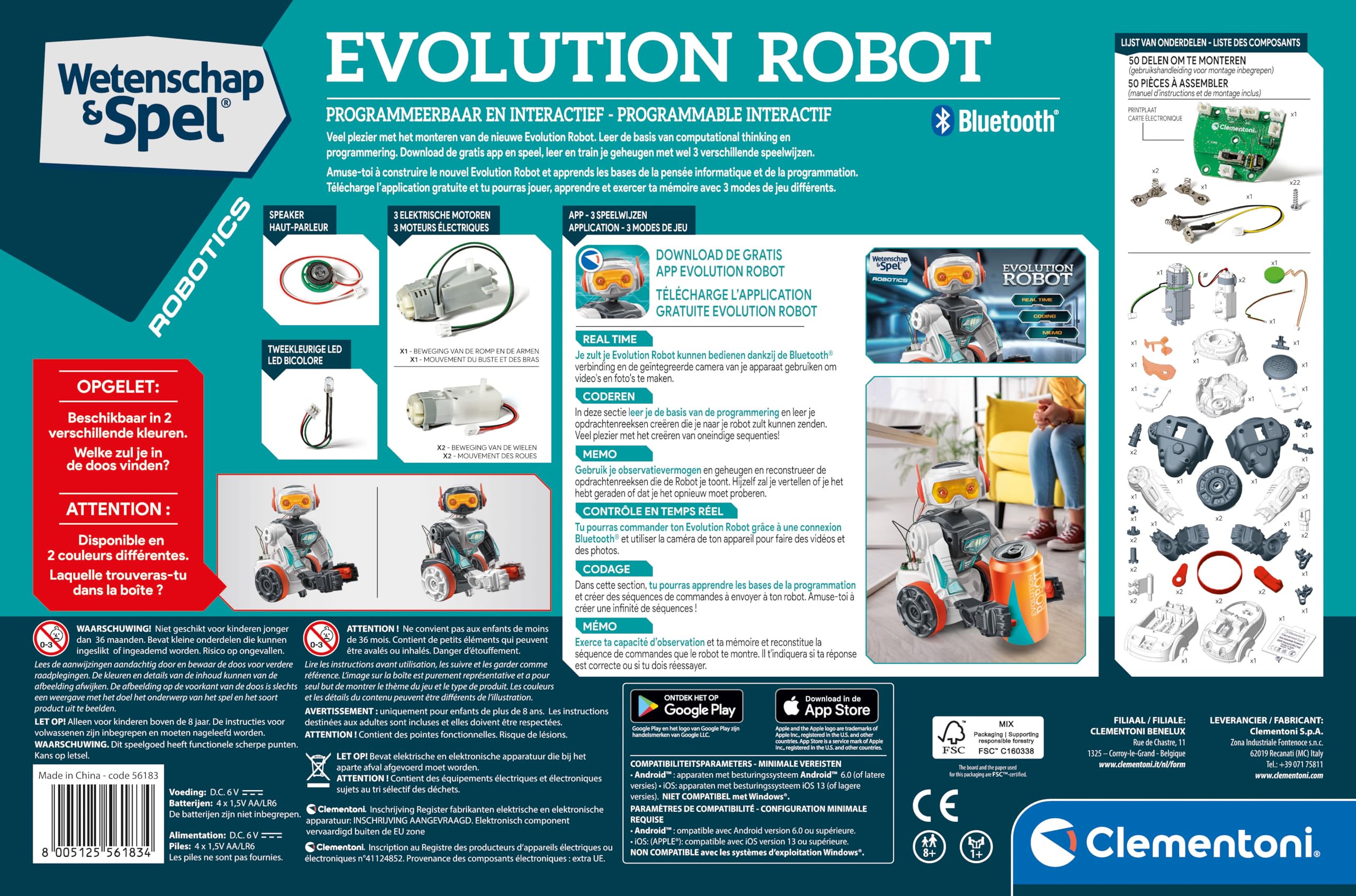 Clementoni - 56183 - Wetenschap & Spel - Evolutie Robot - Speelgoedrobot (Francja, Nederlandse Taal), Programmeerbaar, Robot interakcyjny, STEM, Robotica, Educatieve Spellen 8 Jaar, Gemaakt In Italië