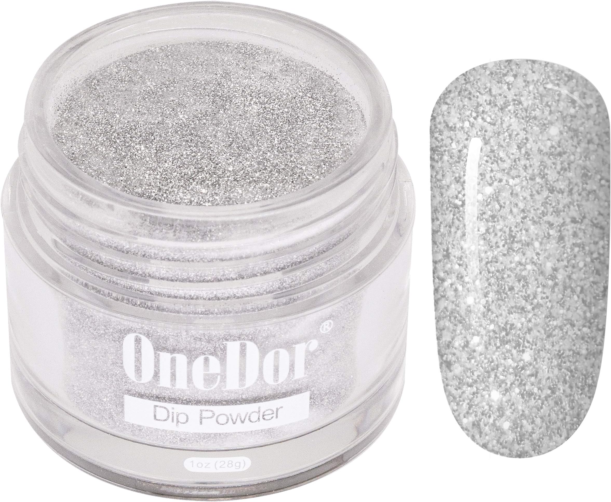 OneDor Nail Dip Dipping Powder – Acrylic Color Pigment Powders Pro Collection System, 1 Oz. (08 - Silver Glitter)