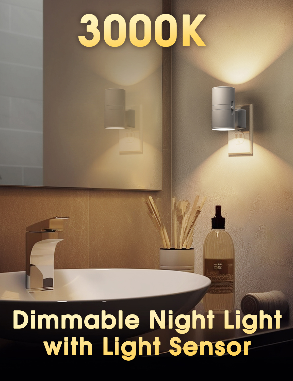 Image of L LOHAS LED Night Light, Night Lights Plug into Wall, Dimmable Nightlight, 3000K Soft Light with Light Sensor, White Shade Nightlights Plug in Wall for Adults Hallway Bedroom Bathroom Kitchen, 4 Pack