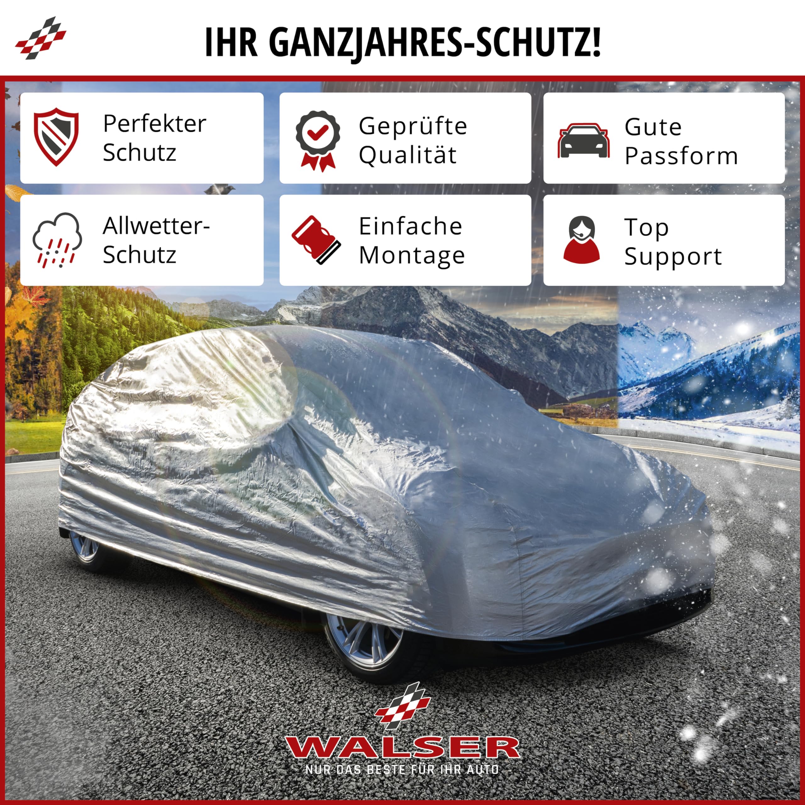 WALSER Autozeil All Weather Basic, 100% Transporter dekzeil weerbestendig, Huif Transporter waterdicht, Bus dekzeil Maat 12 zilver