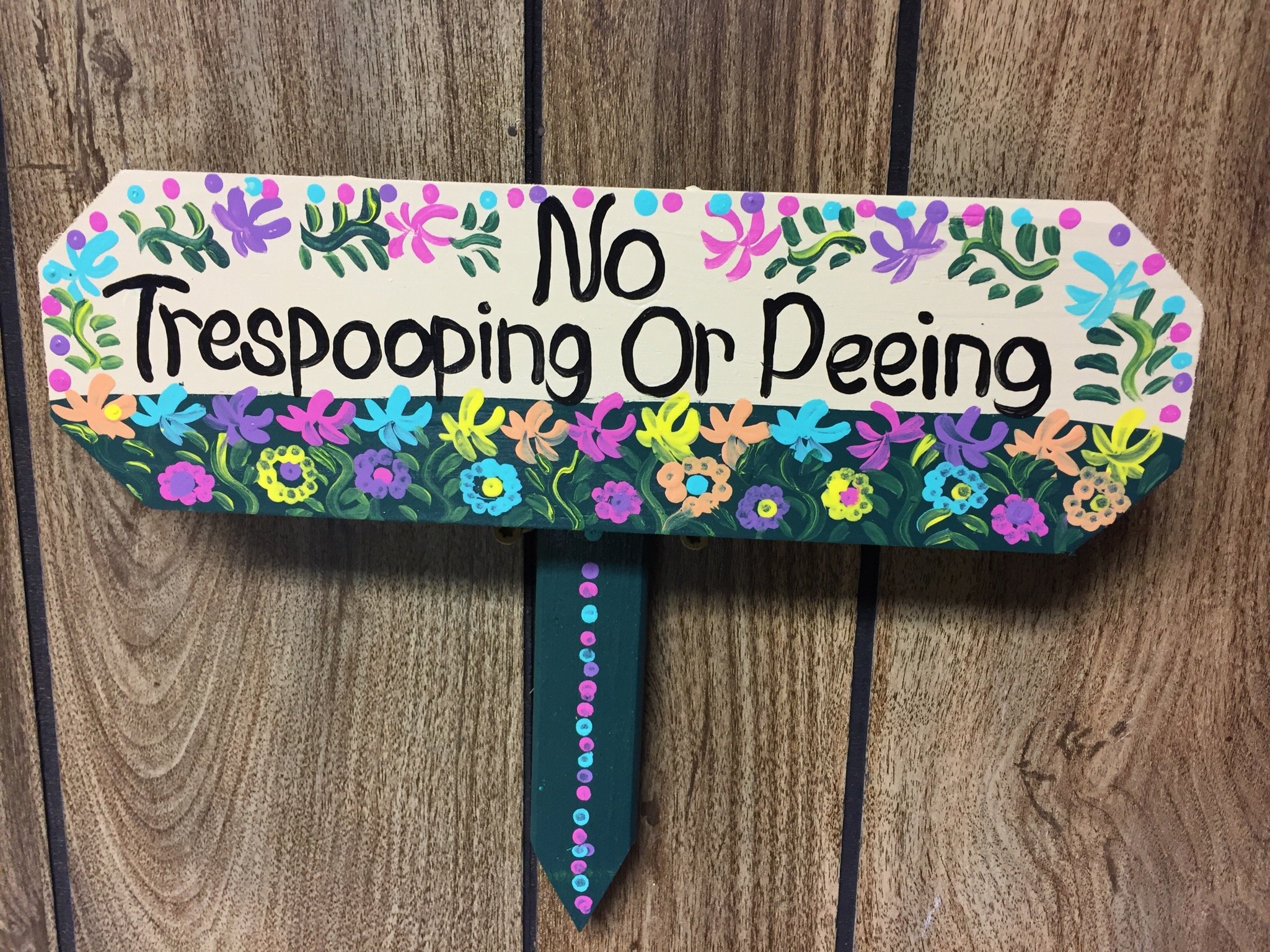 No Trespooping Or Peeing sign, yard stake