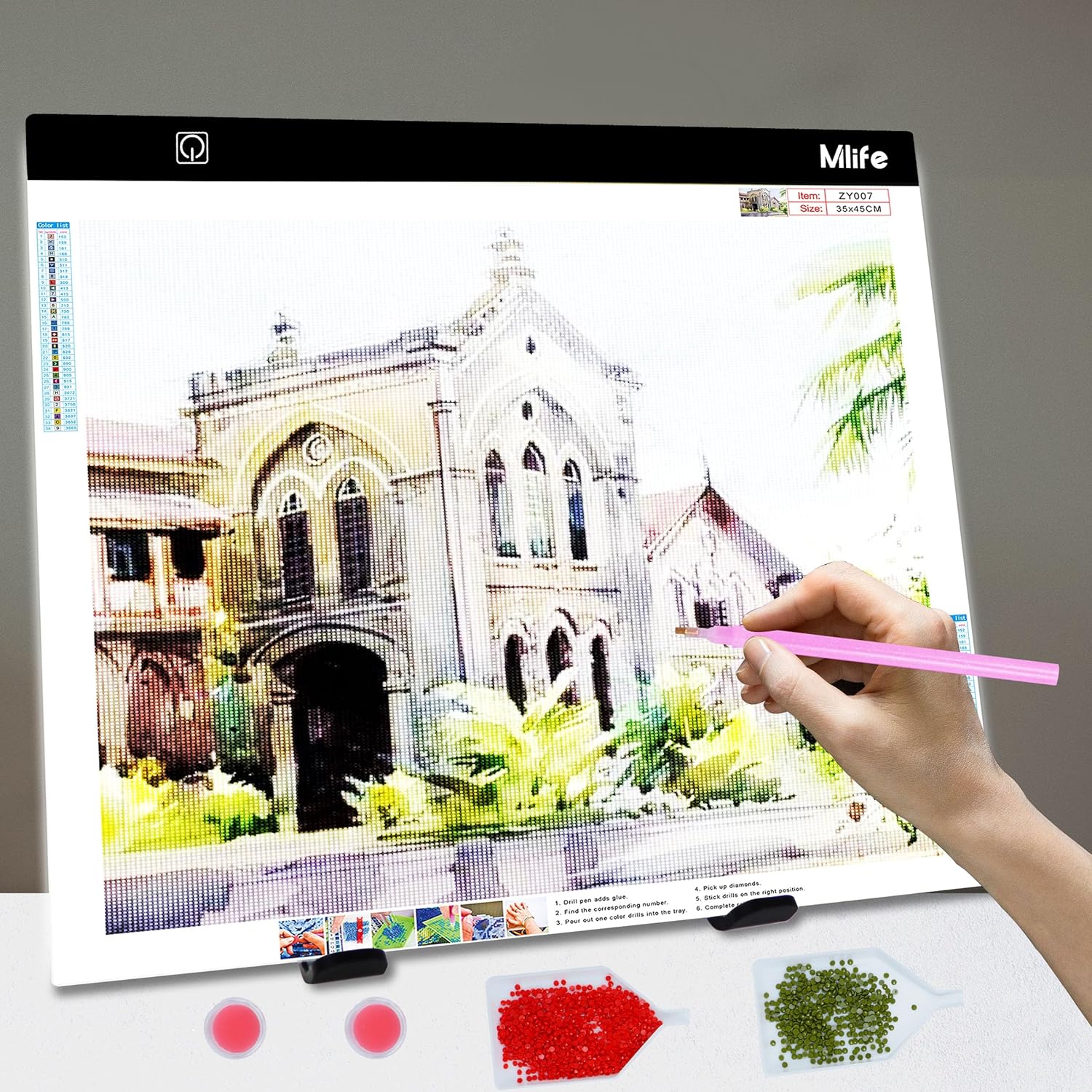 Mlife A2 LED Light Pad for Diamond Painting Kits, Diamond Art Light Board, USB Powered Tracing Light Board Diamond Art Accessories for Drawing, Sketching, Animation with Stand & 4 Fasten Clips