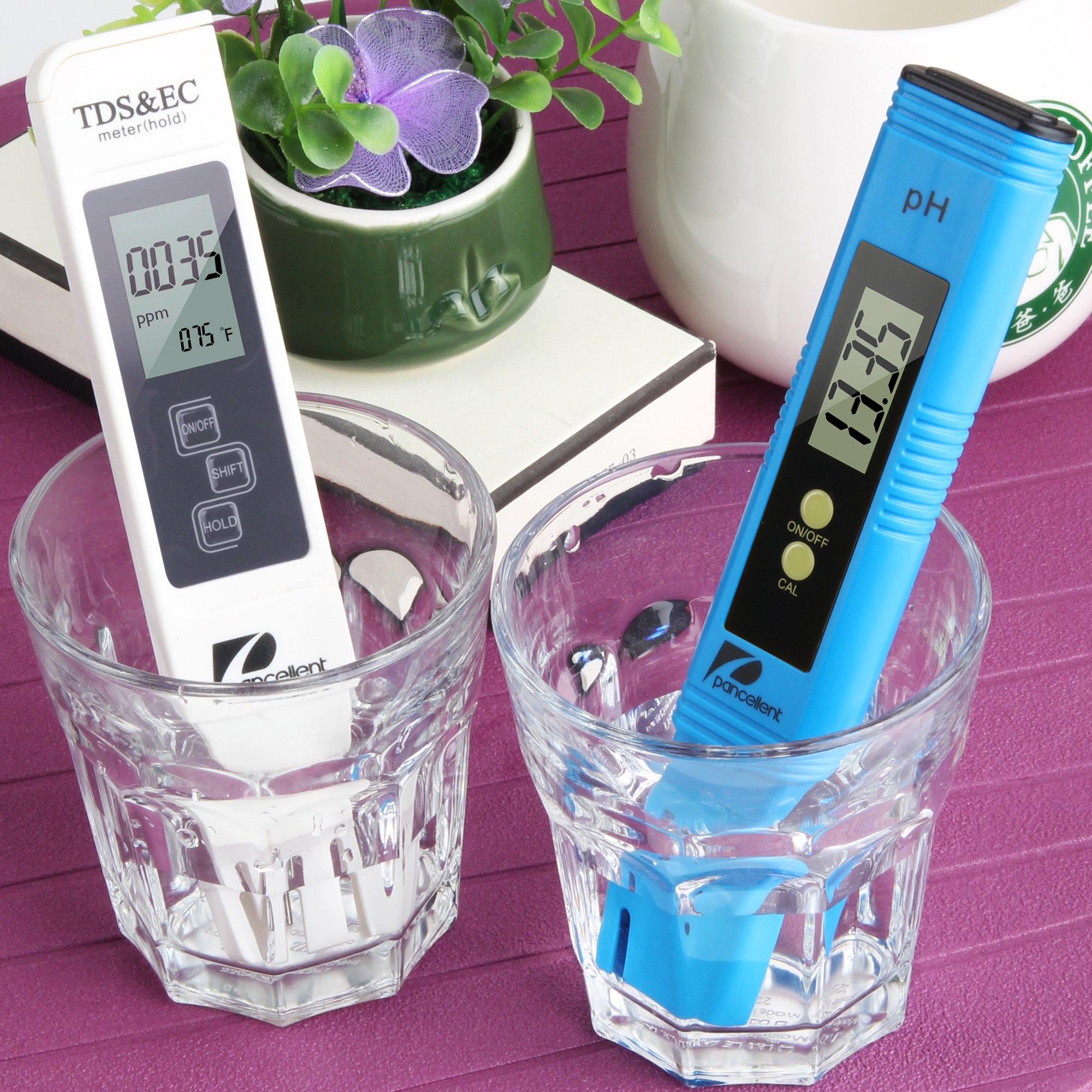 pancellent Mètre de Test de qualité de l'eau TDS PH EC Température 4 dans 1 Ensemble Testeur numérique avec Écran LCD Test pour Piscine, Aquarium (Bleu)