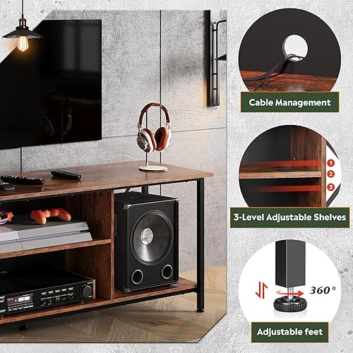 Vista 4 de WLIVE Soporte de TV industrial para TV de hasta 65 pulgadas, centro de entretenimiento con marco de metal resistente con estantes ajustables