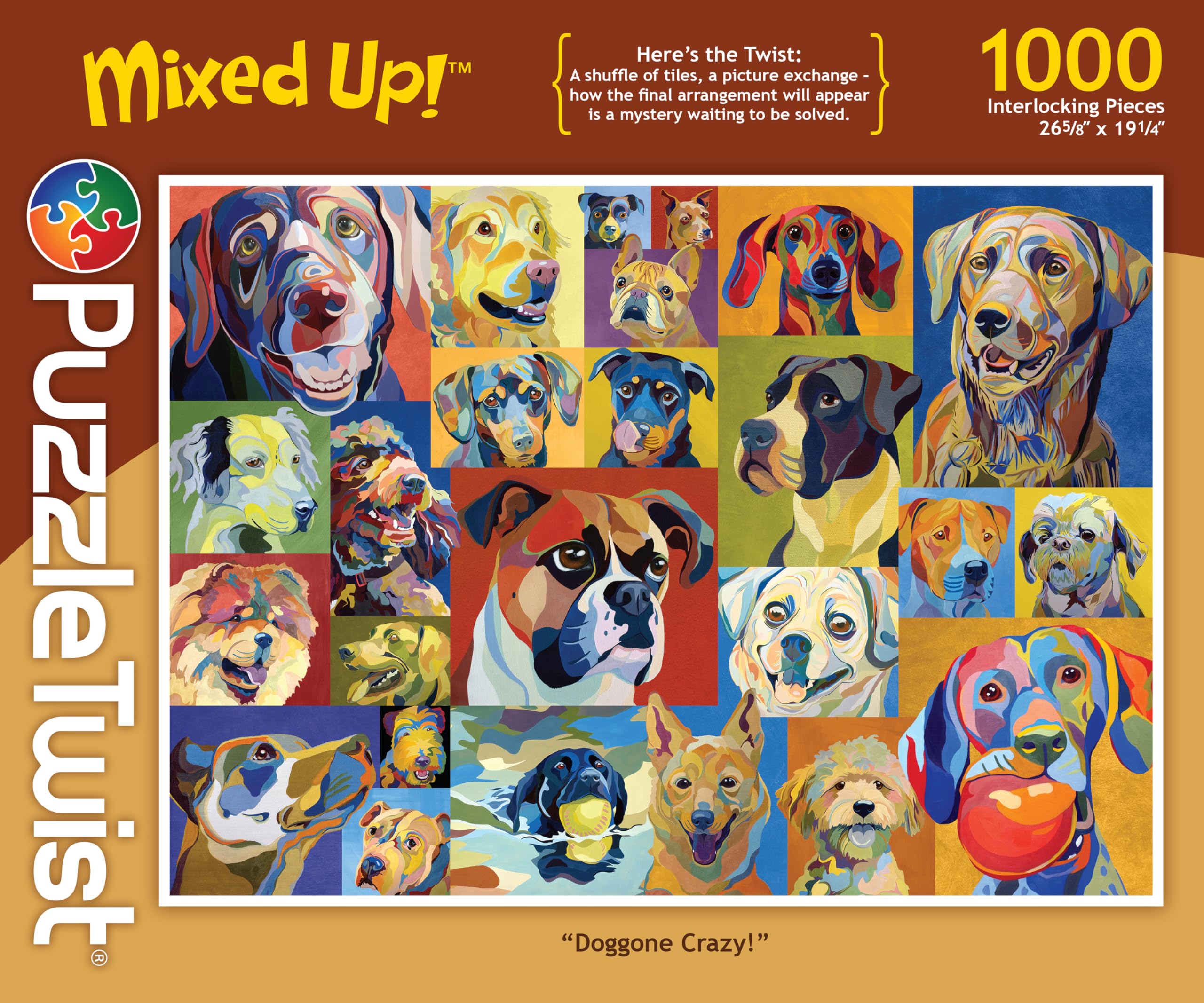 PuzzleTwist - Doggone Crazy - 1000 Piece Jigsaw Puzzle, Mixed Up! Series, Unique Challenging Fun for Adults Family Teens, Made in USA