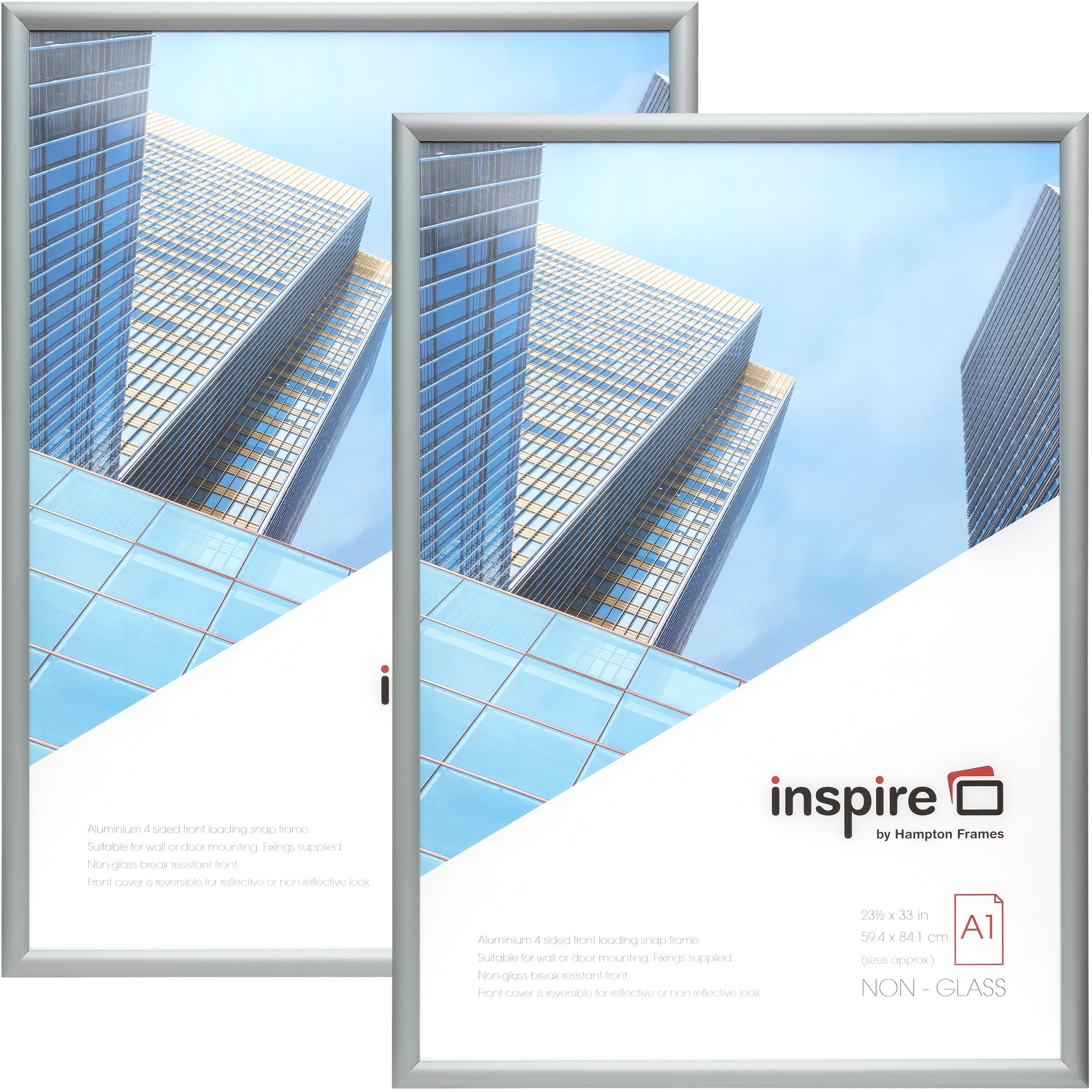 SNAP A1 (59x84cm) Silver Snap Pack of 2 Acrylic (Non Glass) Front IBH-SNAPA1S-2PK