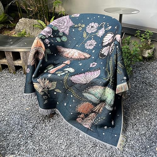 Hopstar Manta con diseño de mariposa y hongos, tapiz hippie de doble cara, funda reversible de algodón suave para decoración del hogar, mantas y