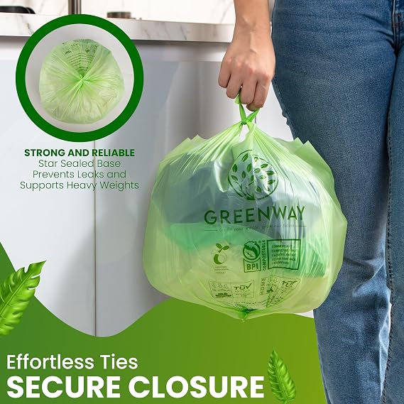 GREENWAY 3 Gallon Compostable trash Bags with Handles,100 Count, Extra Thick 0.70 Mil, BPI & OK Home Certified,Small kitchen Trash Bags for Countertop Compost Bins, Food Waste, Bathroom, Cat Litter