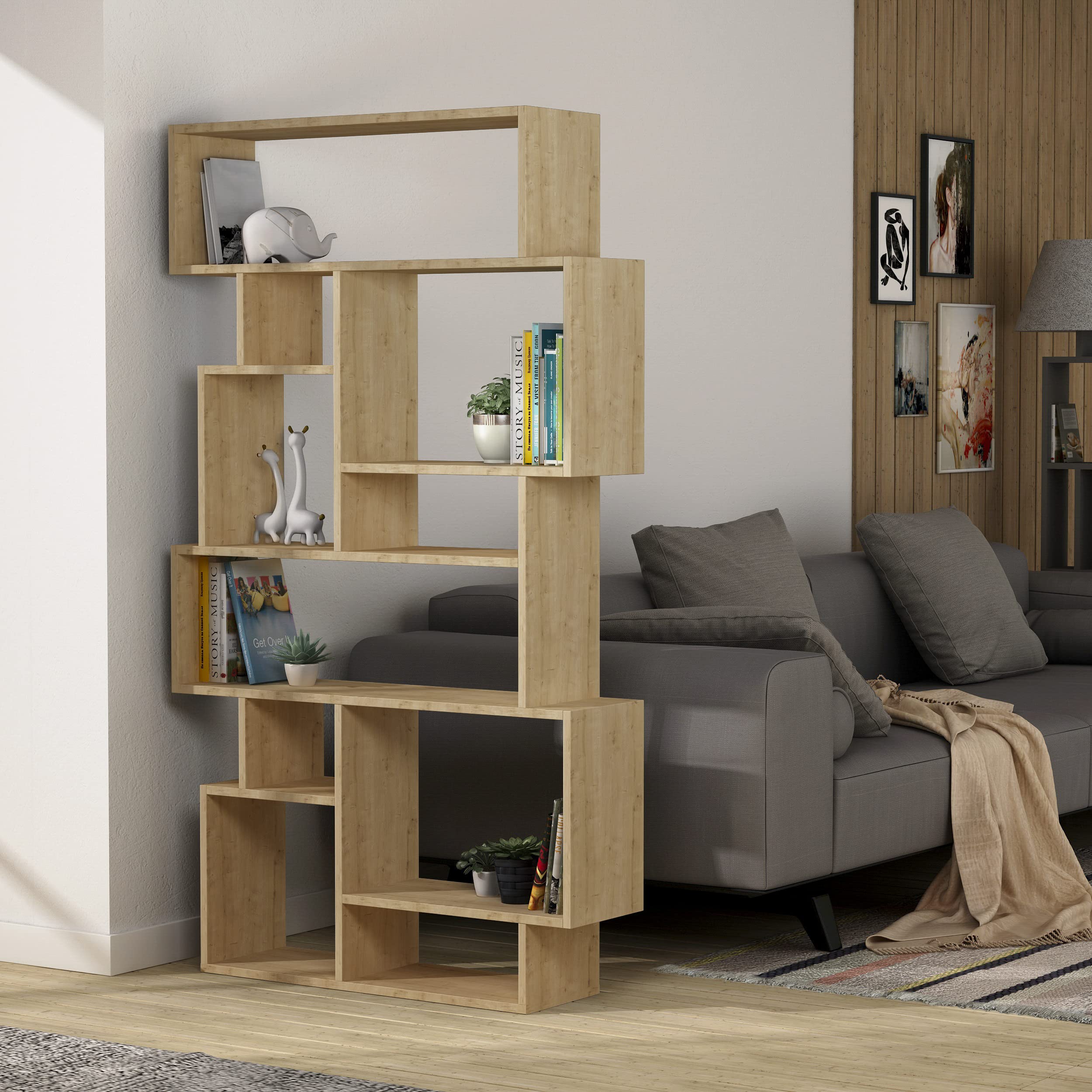 6 Tier Bookcase 96x26x169cm - Many Colour Options - Living Room Furniture - Easy to Assemble - Book Storage - Display Unit by Hocuspicus (Oak)