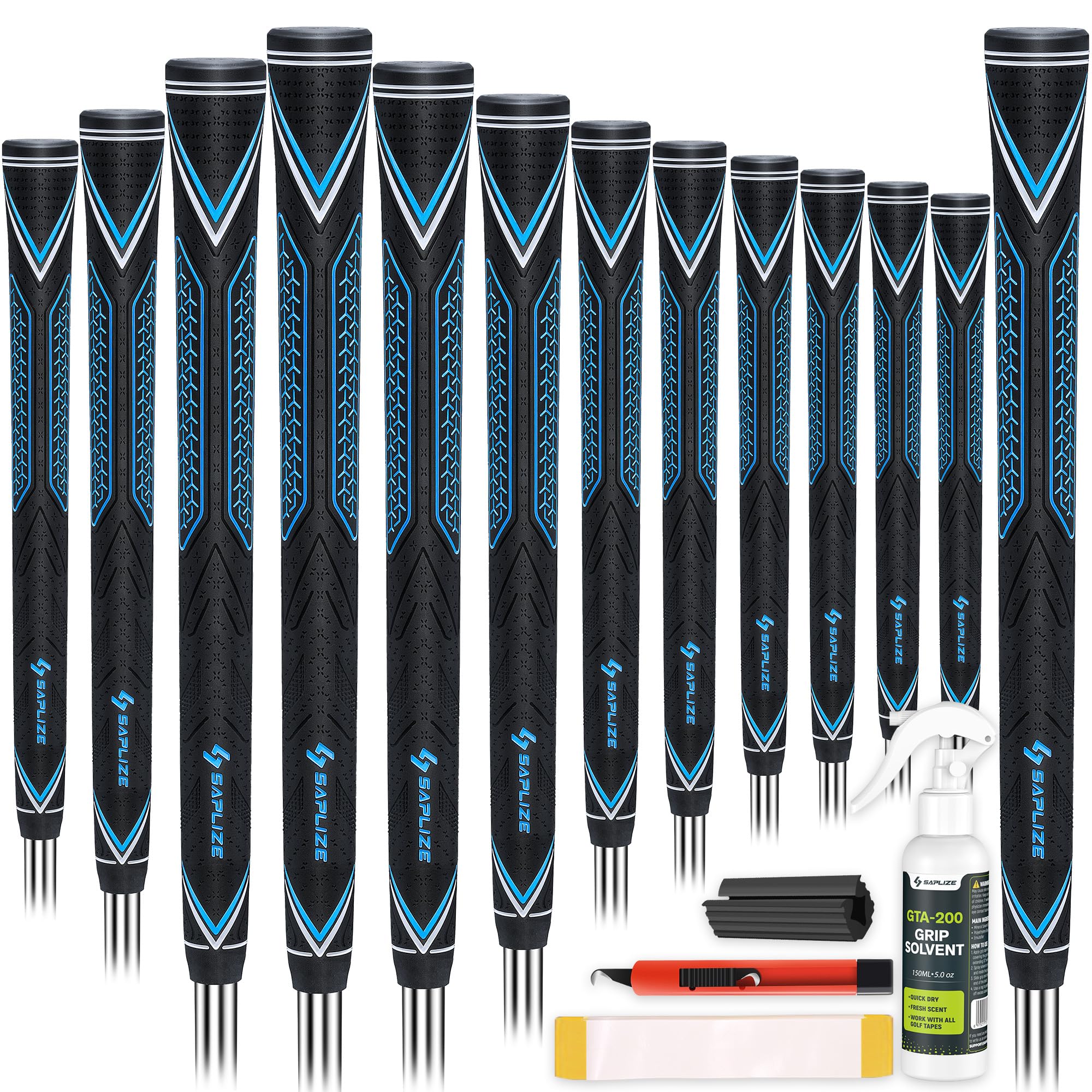 SAPLIZE Hochleistungs-Golfgriffe aus Gummi, hohe Stoßdämpfung, rutschfest, 13 Griffe mit allen Kits, erhältlich in Standard/Mittel/Jumbo-Größen, 6 Farben Option, CC10 Golfschlägergriffe