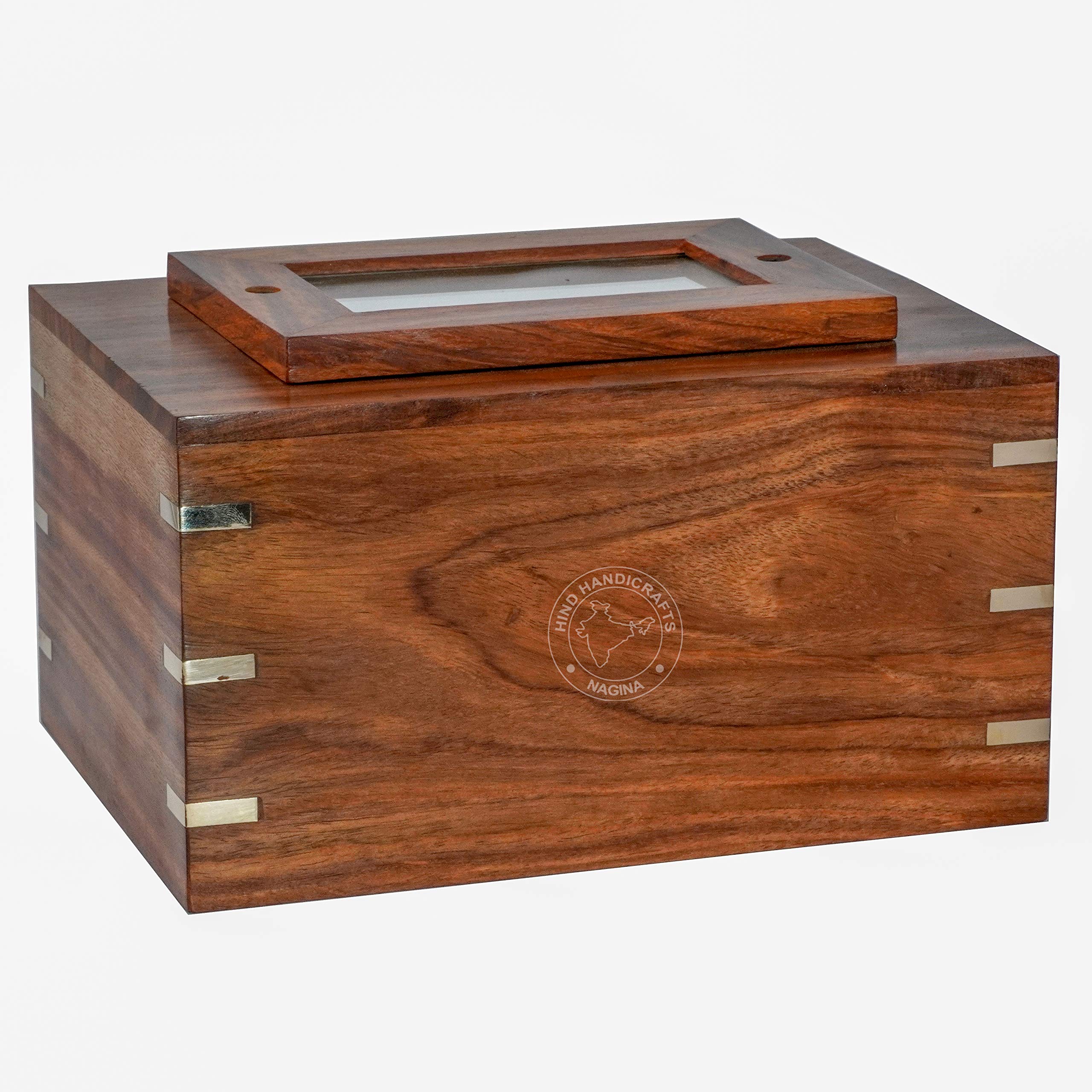 HIND HANDICRAFTS Rosewood Brass Inlaid Wooden Cremation Urns for Human