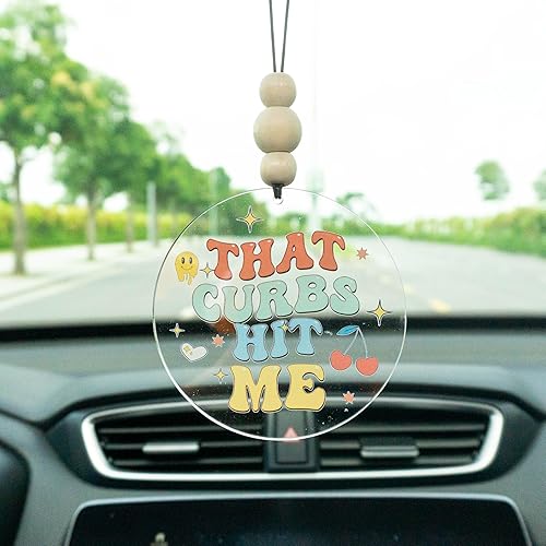 Miniatura 27 de Talataca Adorno plano 2D para automóvil Probably Late for Something y cuentas de madera, cita divertida con cuentas de accesorios para espejo