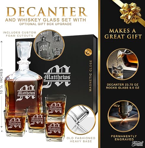 Miniatura 2 de My Personal Memories, Juego de decantador de whisky personalizado de 5 piezas, decantador y juego de regalo de 4 vasos, grabado personalizado con
