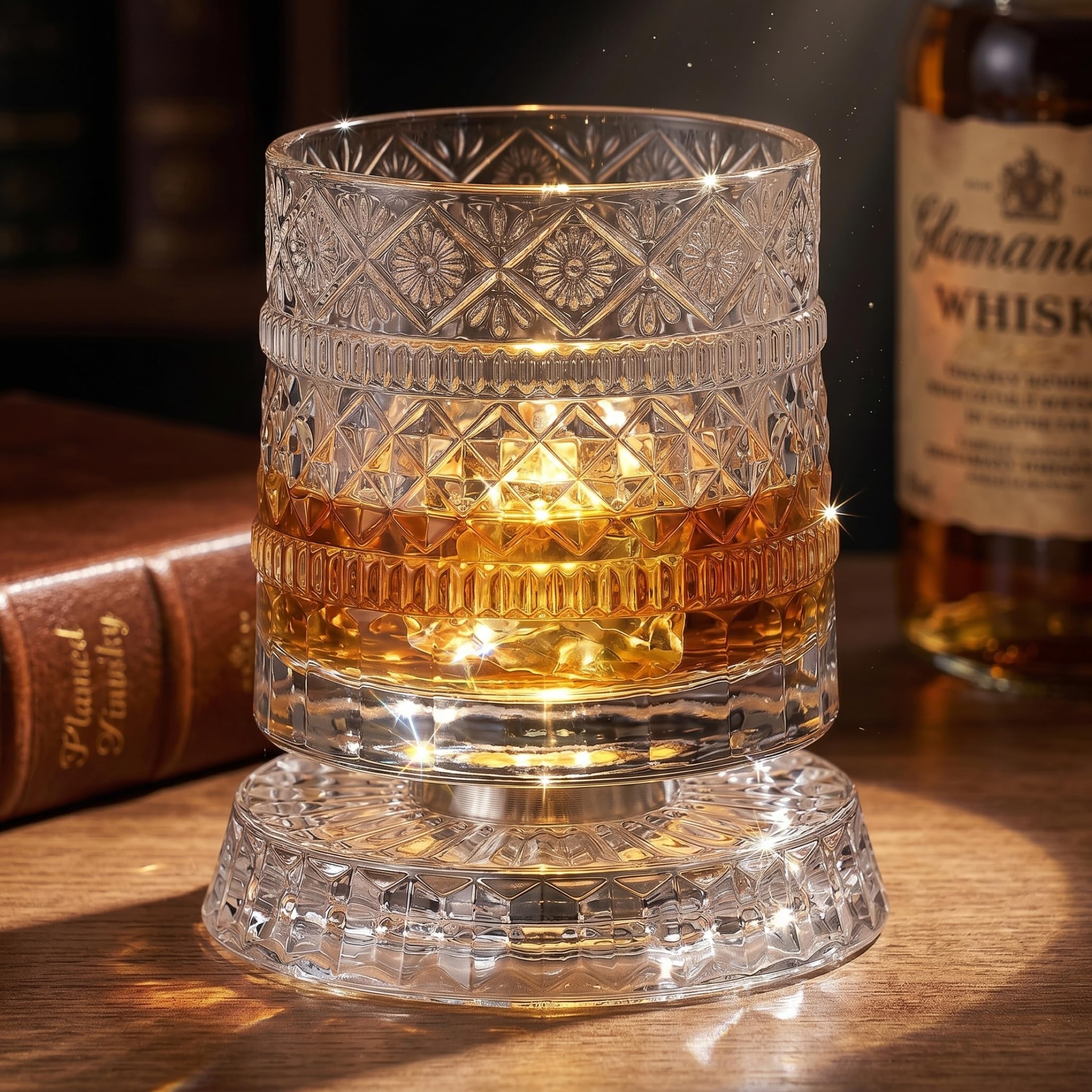 Verres à whisky rotatifs, verre à whisky en cristal de luxe, verre cocktail rotatif texturé en diamant étoilé de 300 ml pour Ktv et bar domicile.