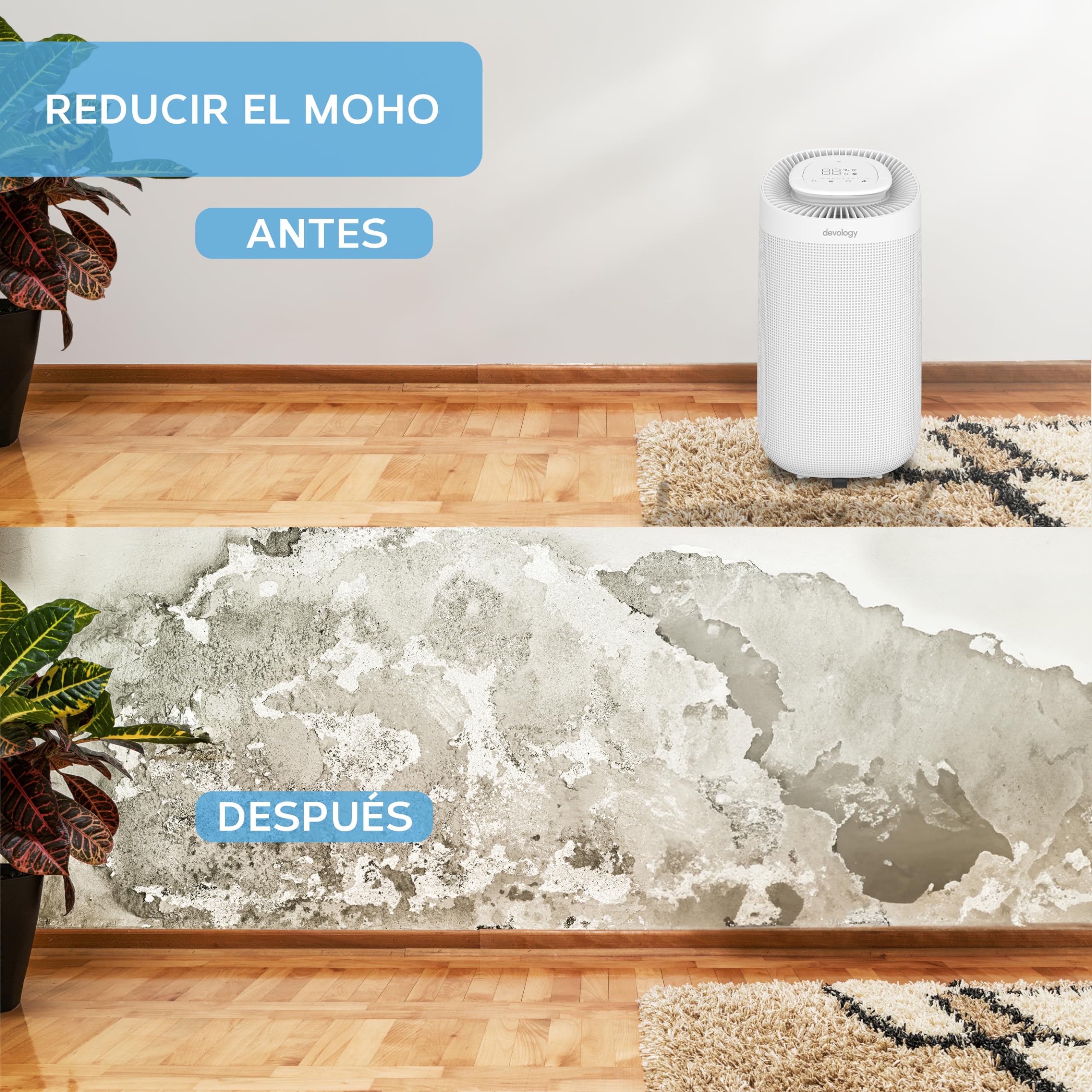 Deshumidificador Digital 12L/Día - Aplicación WIFI - Depósito de Agua de 3,2L - Filtro HEPA - Secado de Ropa - Quita el Moho, la Humedad y la Condensación, Silencioso y Portátil