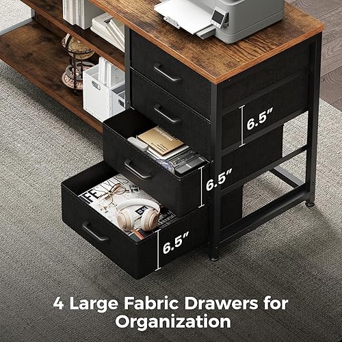 Miniatura 4 de AODK Escritorio en forma de L de 61 pulgadas con cajón, escritorio para computadora con tomas de corriente y luces LED, escritorio de esquina