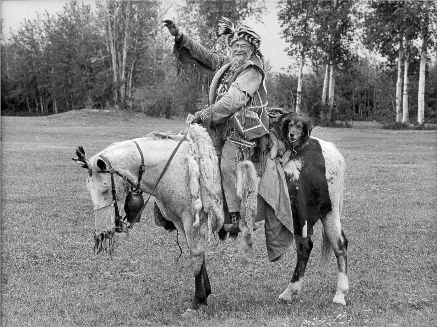 Vintage photo of The mountain man Timber Jack Joe to horse