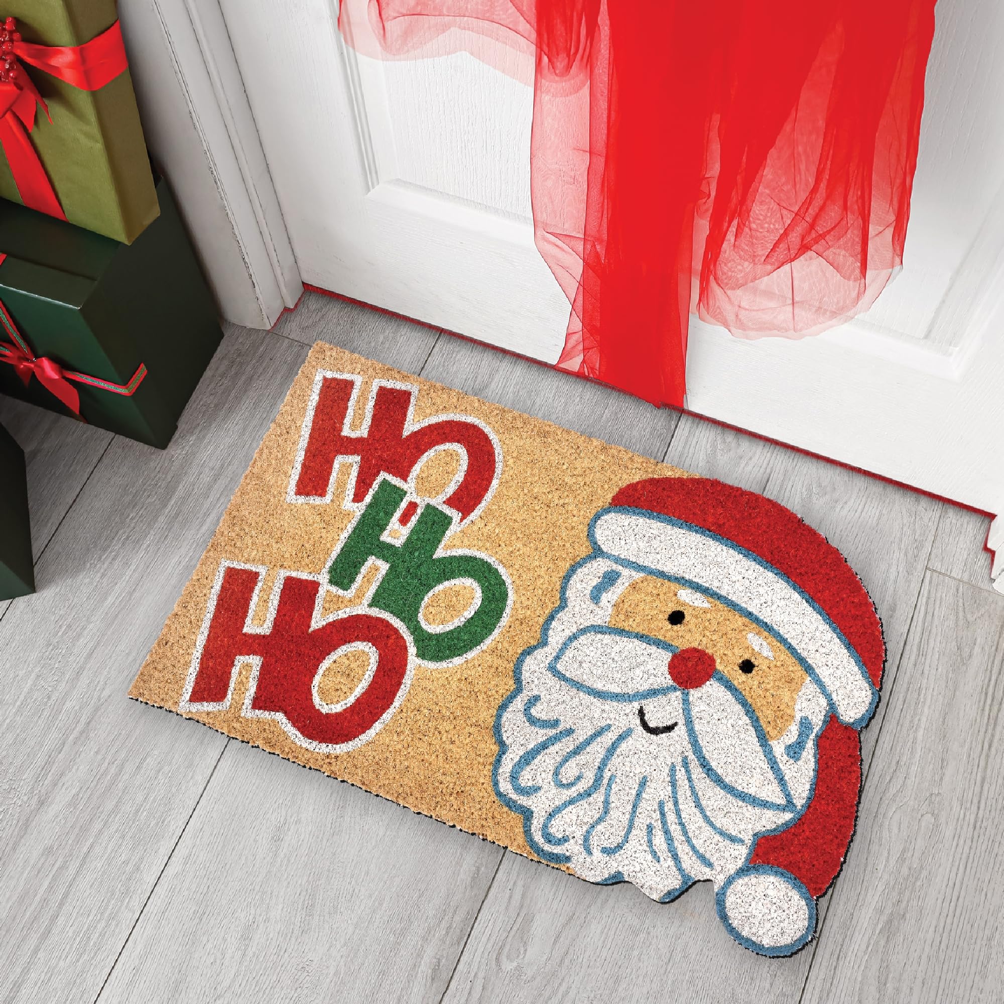 Comart - Zerbino Christmas - 40x70 cm - in Cocco - Sagomato con Disegni Natalizi – Tappeto per Ingresso Esterno o Interno - Antiscivolo - Decorazione per le Feste - Regalo per la Casa – Babbo Natale