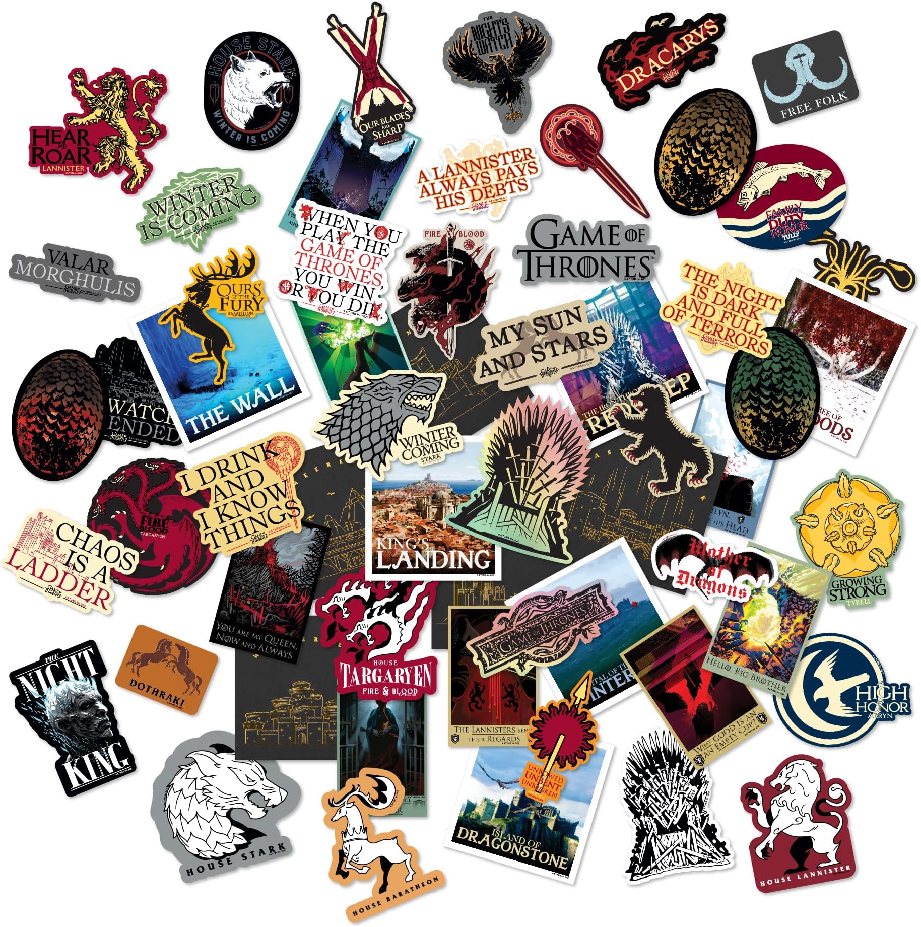 Conquest Journals Game of Thrones Sigils and Iconic Art Vinyl Stickers, 60 Unique Stickers Including 5 Holograms, Waterproof, UV and Scratch Resistant, Officially Licensed