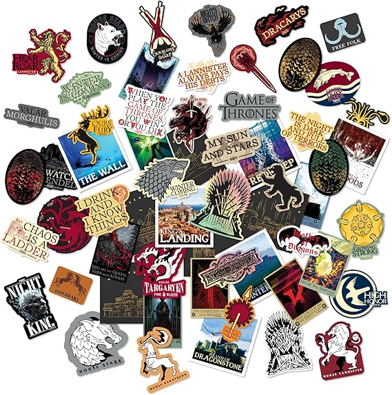 Le Retour de Game of Thrones, mais cette fois en jeux vidéo 10 91m2APac KL. AC SX569 Conquest Journals Game of Thrones Sigils and Iconic Art Vinyl Stickers, 60 Unique Stickers Including 5 Holograms, Waterproof, UV and Scratch Resistant, Officially Licensed
