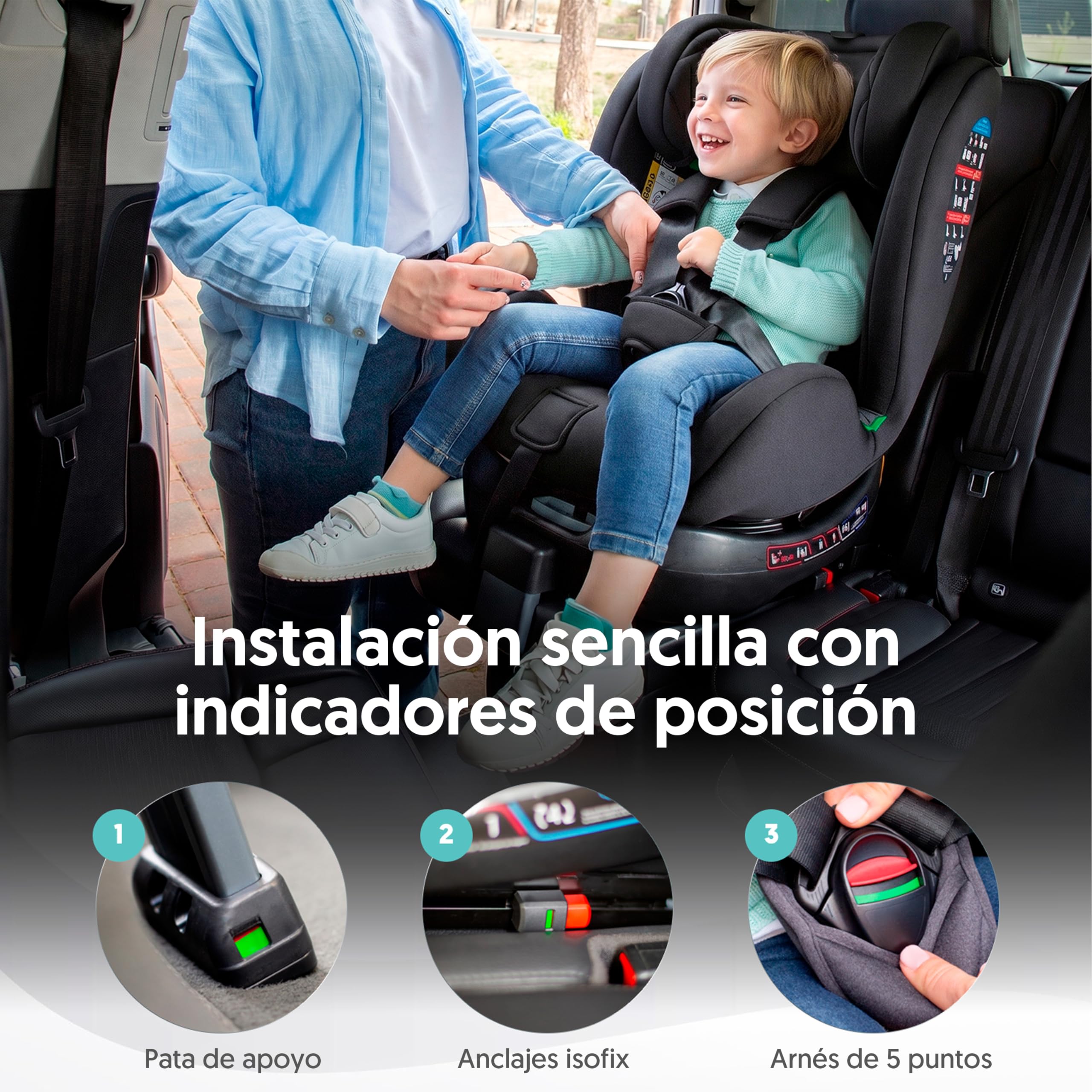 Interbaby Silla Coche Bebé Sella i-Size ISOFIX 360° Grupo 0+1+2+3 (Negro) | Silla auto giratoria 360 reclinable 40-150 cm, reductor recién nacido, protección lateral SIP, reposacabezas regulable