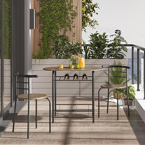 Miniatura 5 de Yaheetech 3 Piece Dining Table Set, Kitchen Table & Chair Sets for 2, Compact Bistro Table Set with Steel Legs, Built-in Wine Rack for Small Space,