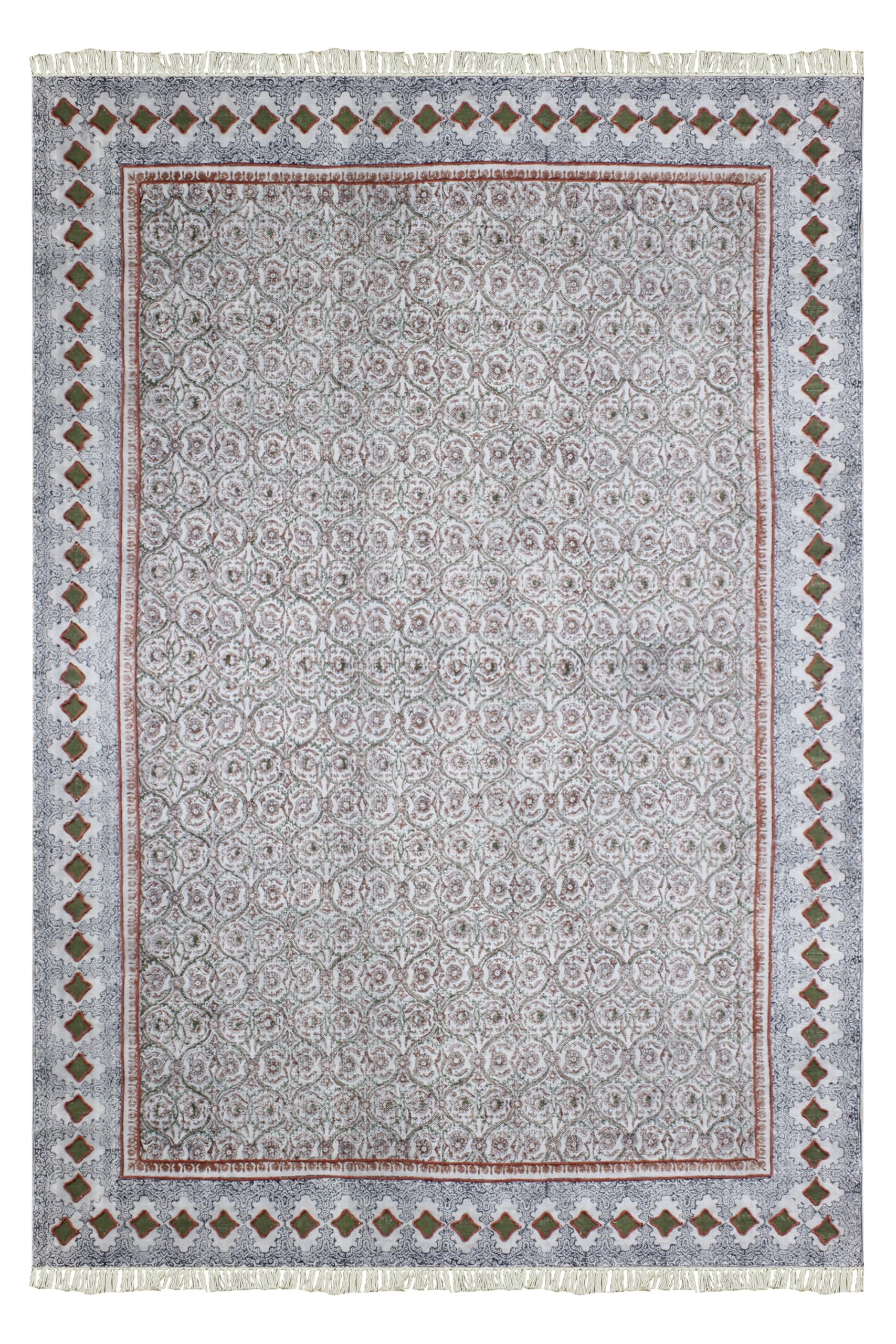 Tapis dhurrie intérieur et extérieur en coton marron lavable pour terrasse
