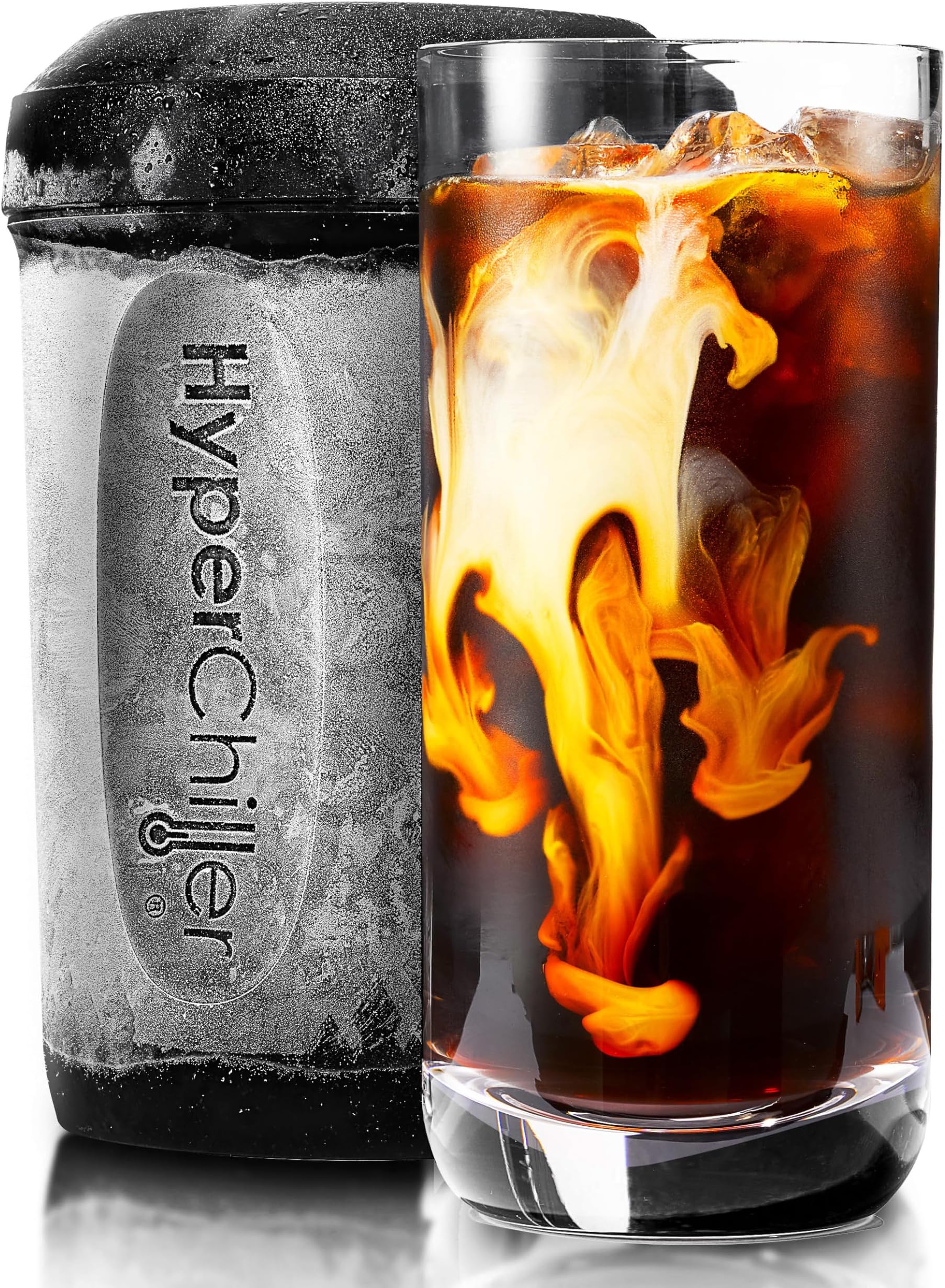 HyperChiller EBC-1023 Patented Instant Coffee/Beverage Cooler, Ready in One Minute, Reusable for Iced Tea, Wine, Spirits, Alcohol, Juice, Stainless Steel, Black, 12.5 oz