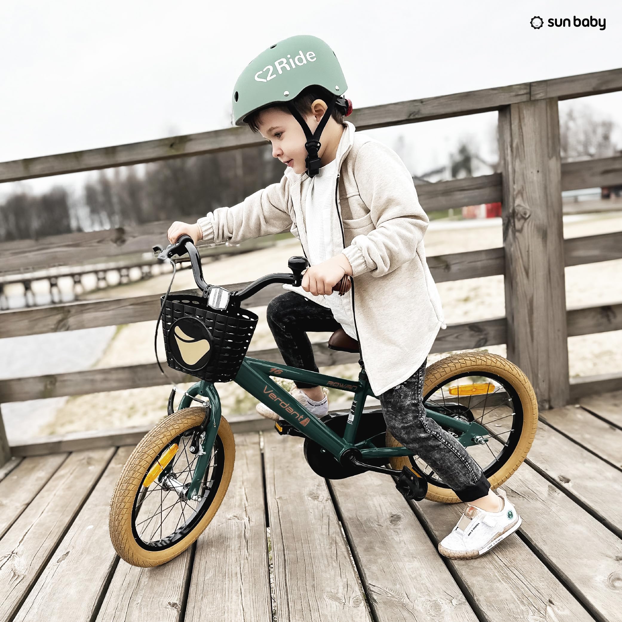 sun baby Verdant Bike Vélo pour Enfant pour garçon 12/14/16 Pouces avec Barre de poussée, Sonnette, Réglage en Hauteur du siège et du Volant