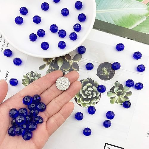 Miniatura 2 de COIRIS 70 cuentas sueltas de cristal de cristal de 0.472 pulgadas (0.472 in), cuentas espaciadoras en forma de Rondelle azul real para collares,