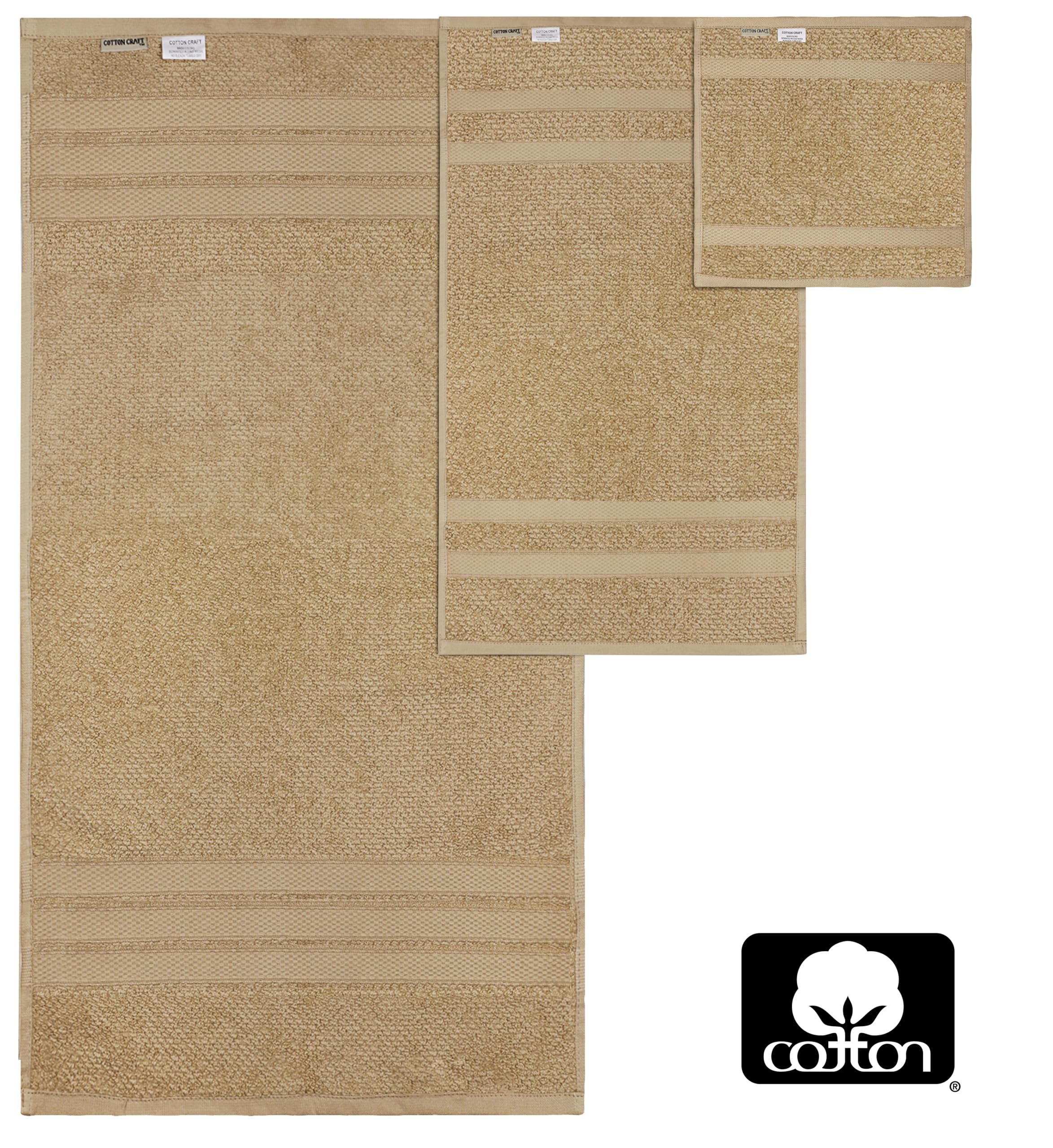 COTTON CRAFT - Rice Weave - Juego de toallas de 10 piezas en lino, lujoso, 100 % algodón, pesado y absorbente, juego con 2 toallas de baño grandes de gran tamaño, 4 toallas de mano y 4 paños