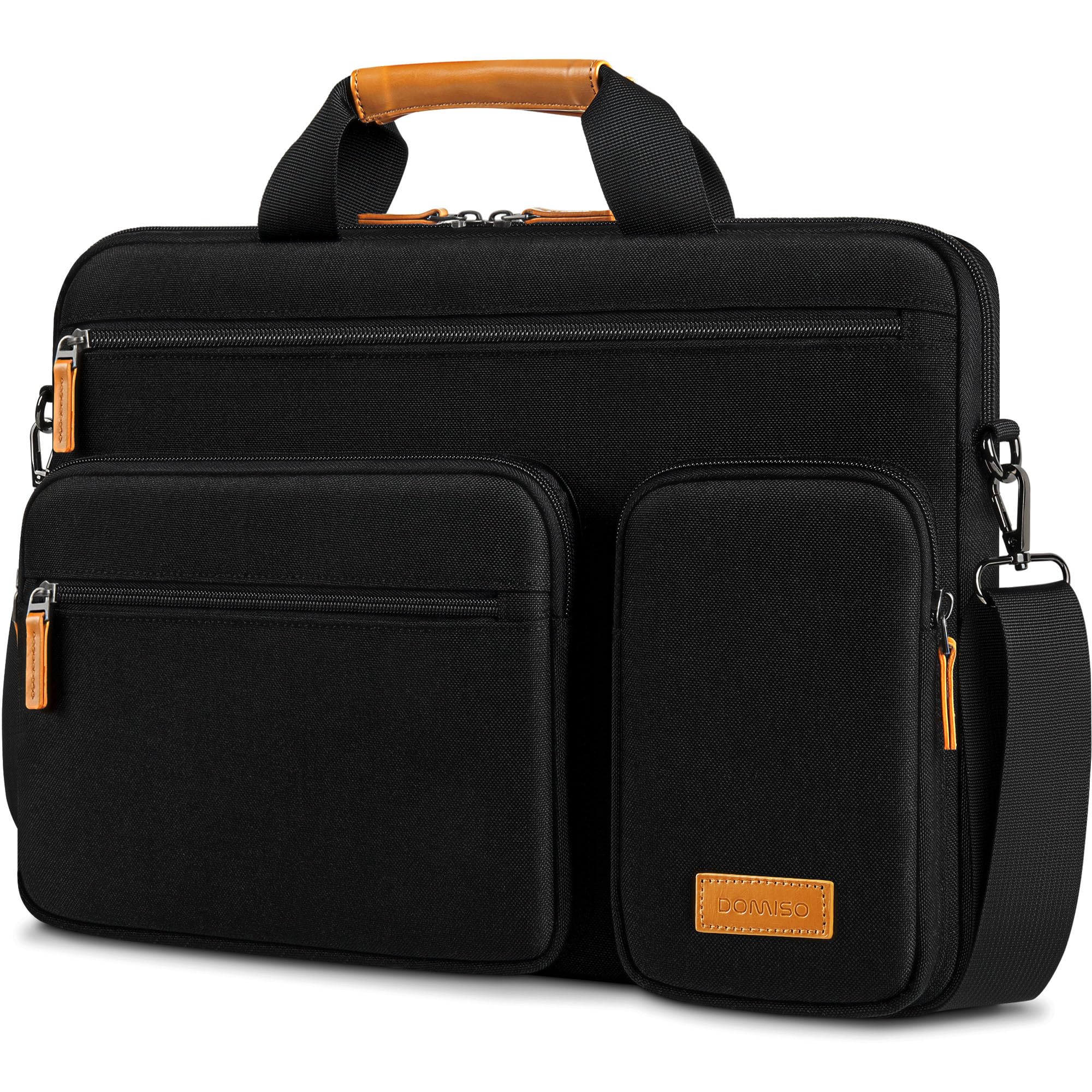 DOMISO Sacoche Ordinateur Portable 17,3 Pouces - Sac Messager Professionnel Résistante à l'Eau et Anti-Choc pour PC Portable 17-17,3" (Dell, HP, Lenovo, Acer, MSI, ASUS) - Noir+Marron