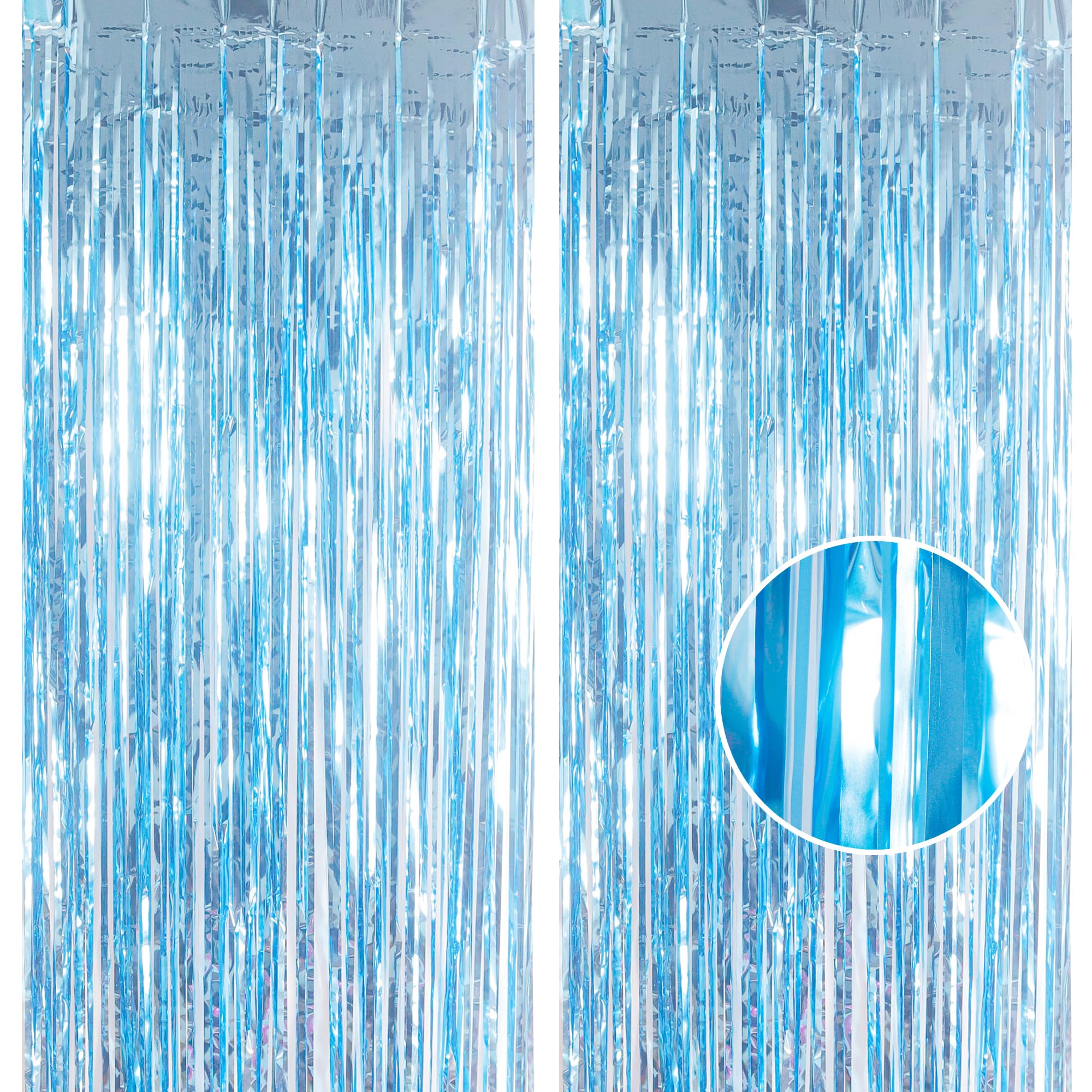 3.2 x 8.3ft Tinsel Curtain Foil Curtain Decorations Metallic Tinsel Door Hanging Foil Flow Silk Streamers Photo Backdrop Decoration for Birthday Wedding Hen Do Wall Streamers (Light-babyblue) โ image 1