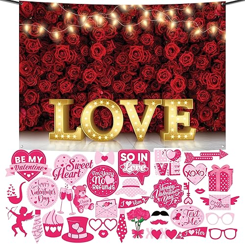 KatchOn, Love Valentines Day Banner - XtraLarge, 84x60 Inch Pink Valentine Photo Props - Huge, Pack of 35 Valentines Backdrops for Photography