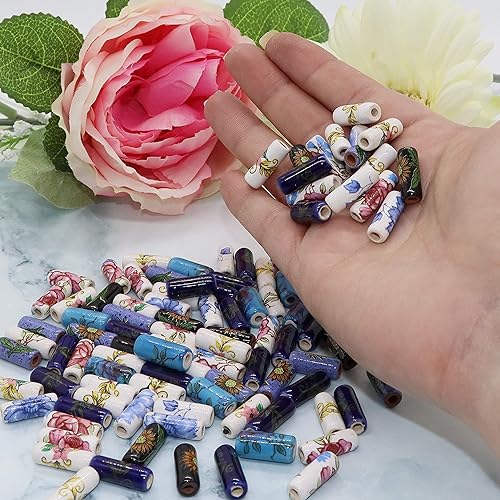 Miniatura 5 de Fun-Weevz 100 cuentas de cerámica de porcelana para adultos, kit de manualidades con cordón de cuero griego genuino de 16.4 ft, incluye cuentas