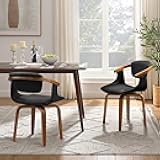 Art Leon Dining Chairs Set of 2 - Mid Century Modern Retro Faux Leather Chair, Small Comfy Upholstered Swivel Desk Chairs No Wheels, Black