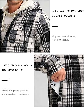 G Gradual Men's Flannel Jacket Fleece Sherpa Lined Hoodies Zip Up
