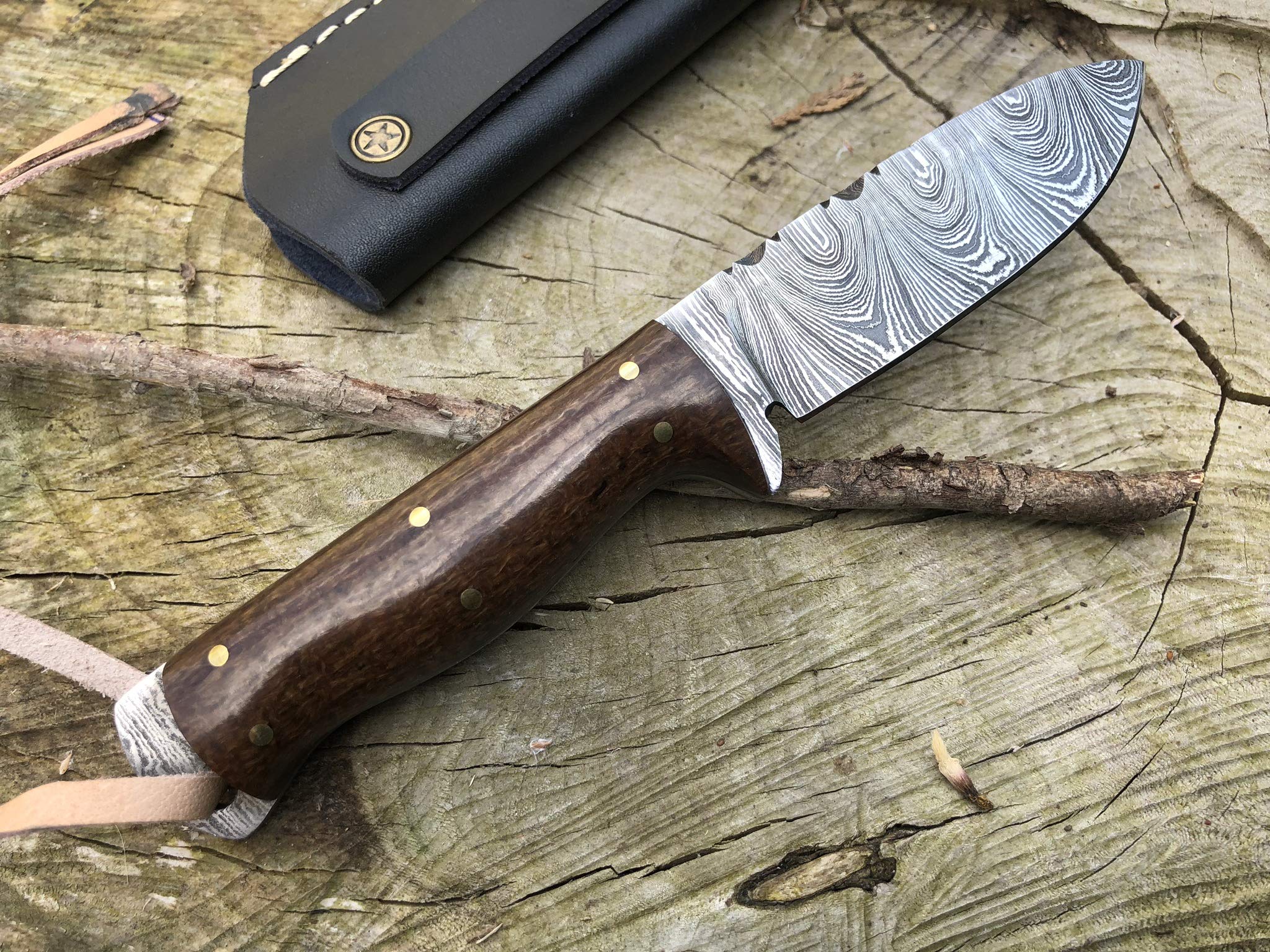 Perkin Coltello da Caccia Damasco con Coltello Sharpcraft a Lama Fodera SK1300
